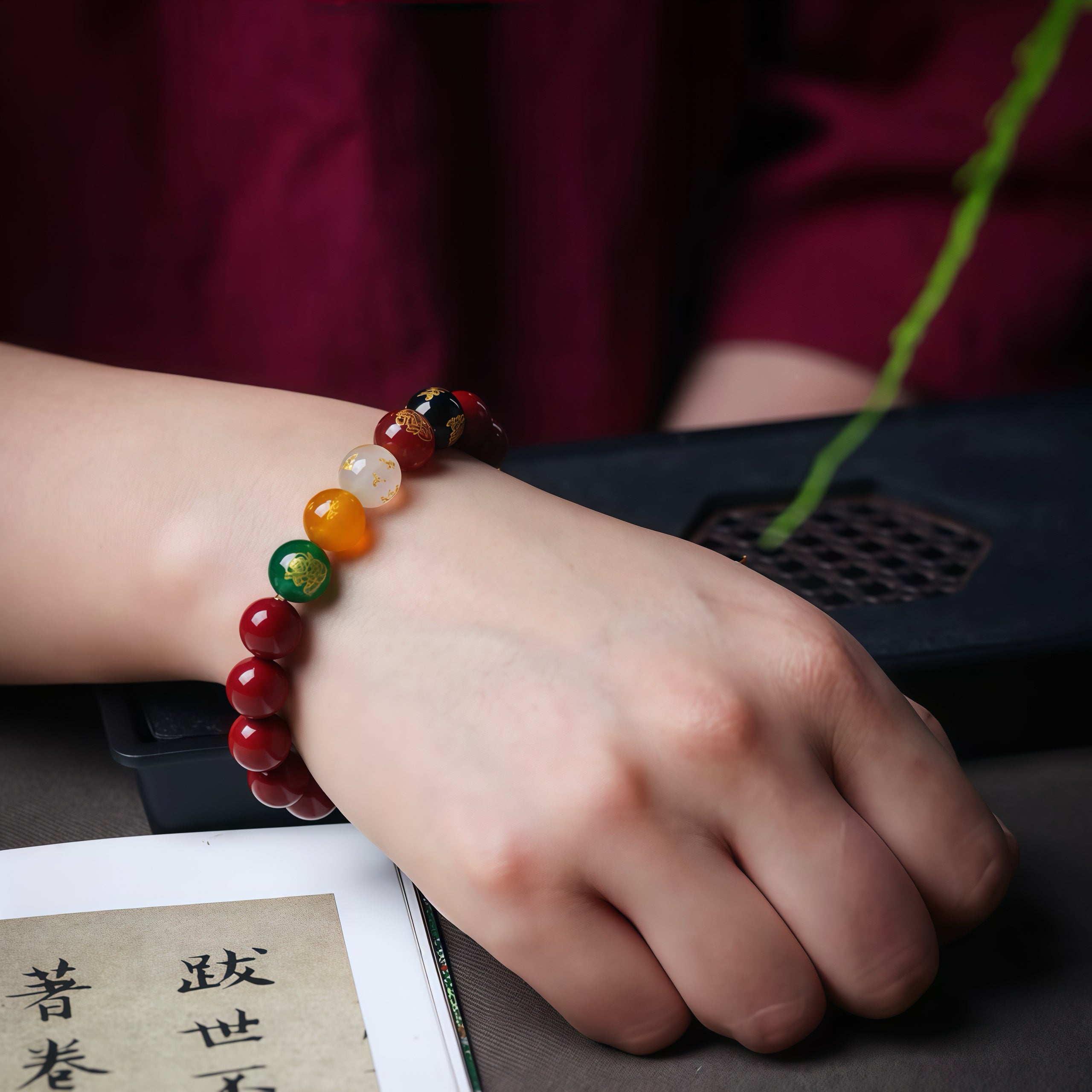 Five Fortune Gods Prosperity Bracelet & Chinese Feng Shui Cinnabar Beads for Wealth Attraction & Positive Energy
