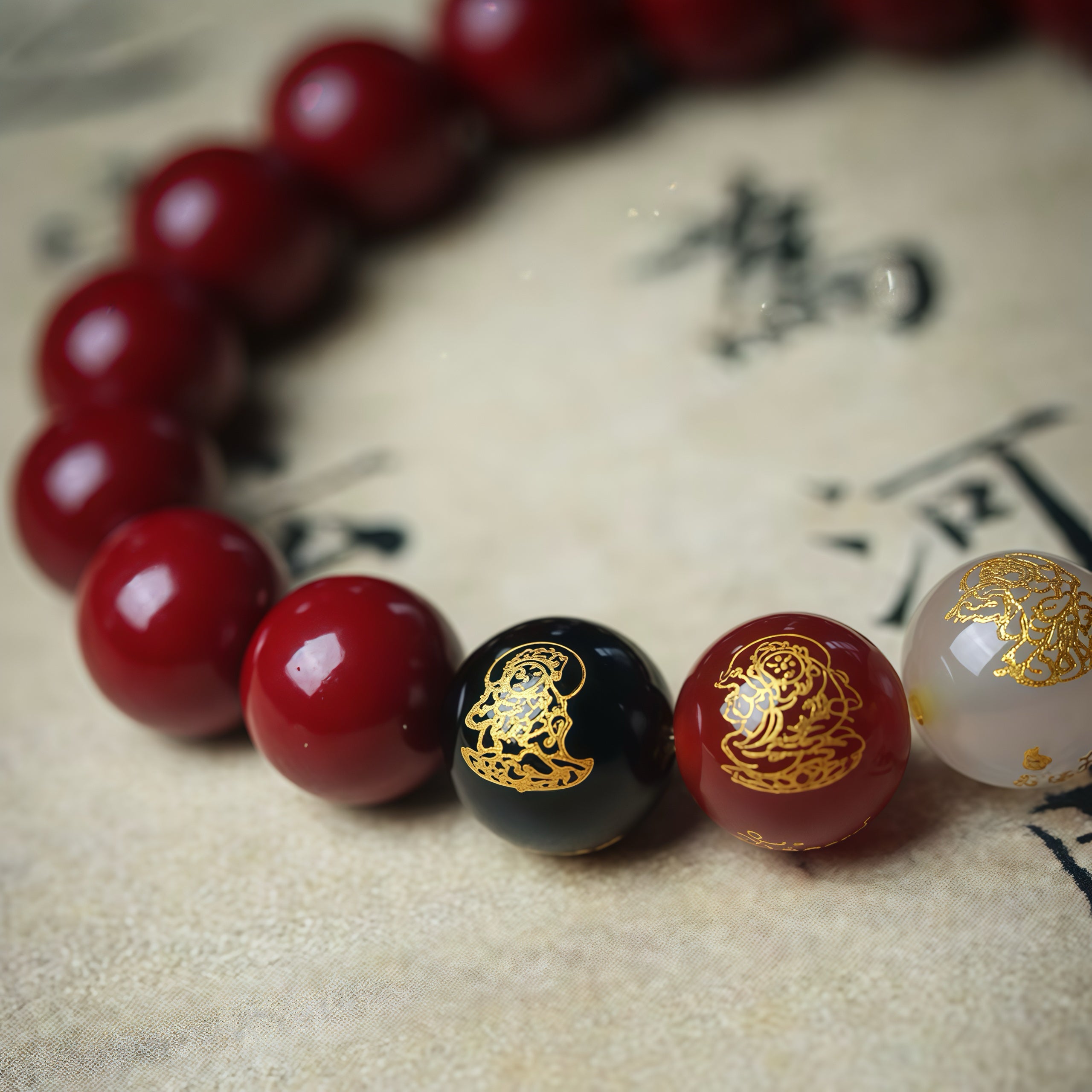 Five Fortune Gods Prosperity Bracelet & Chinese Feng Shui Cinnabar Beads for Wealth Attraction & Positive Energy