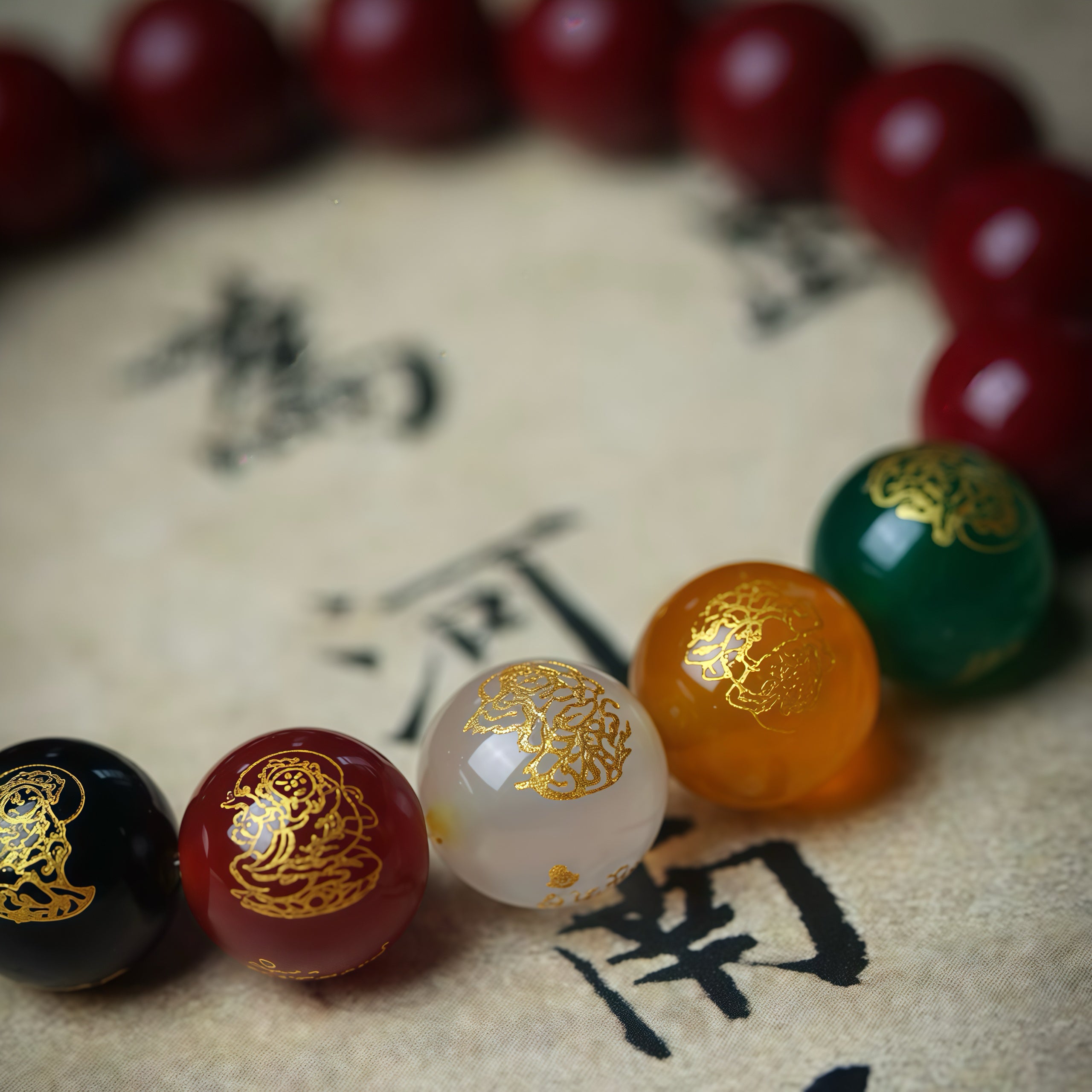 Five Fortune Gods Prosperity Bracelet & Chinese Feng Shui Cinnabar Beads for Wealth Attraction & Positive Energy