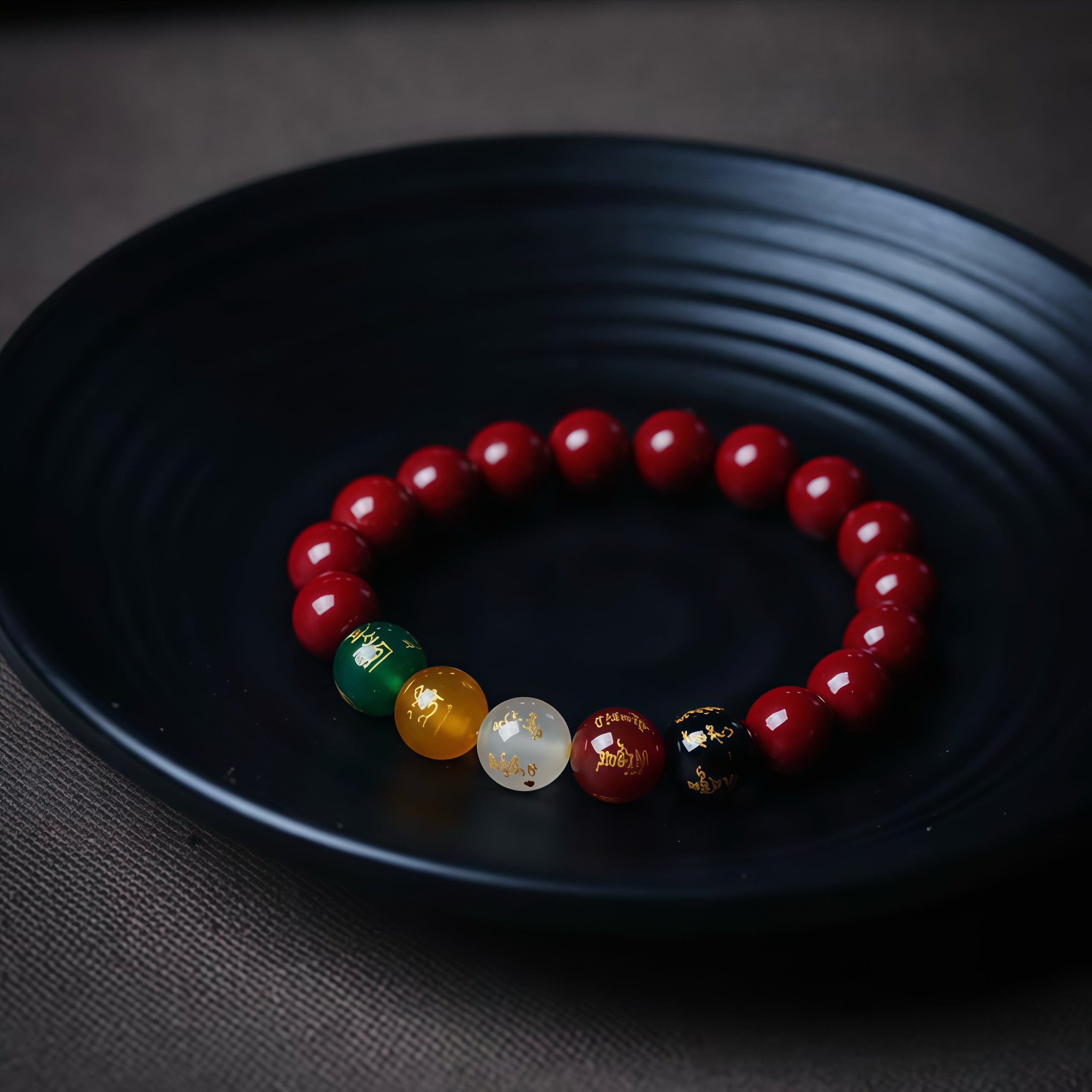 Five Fortune Gods Prosperity Bracelet & Chinese Feng Shui Cinnabar Beads for Wealth Attraction & Positive Energy