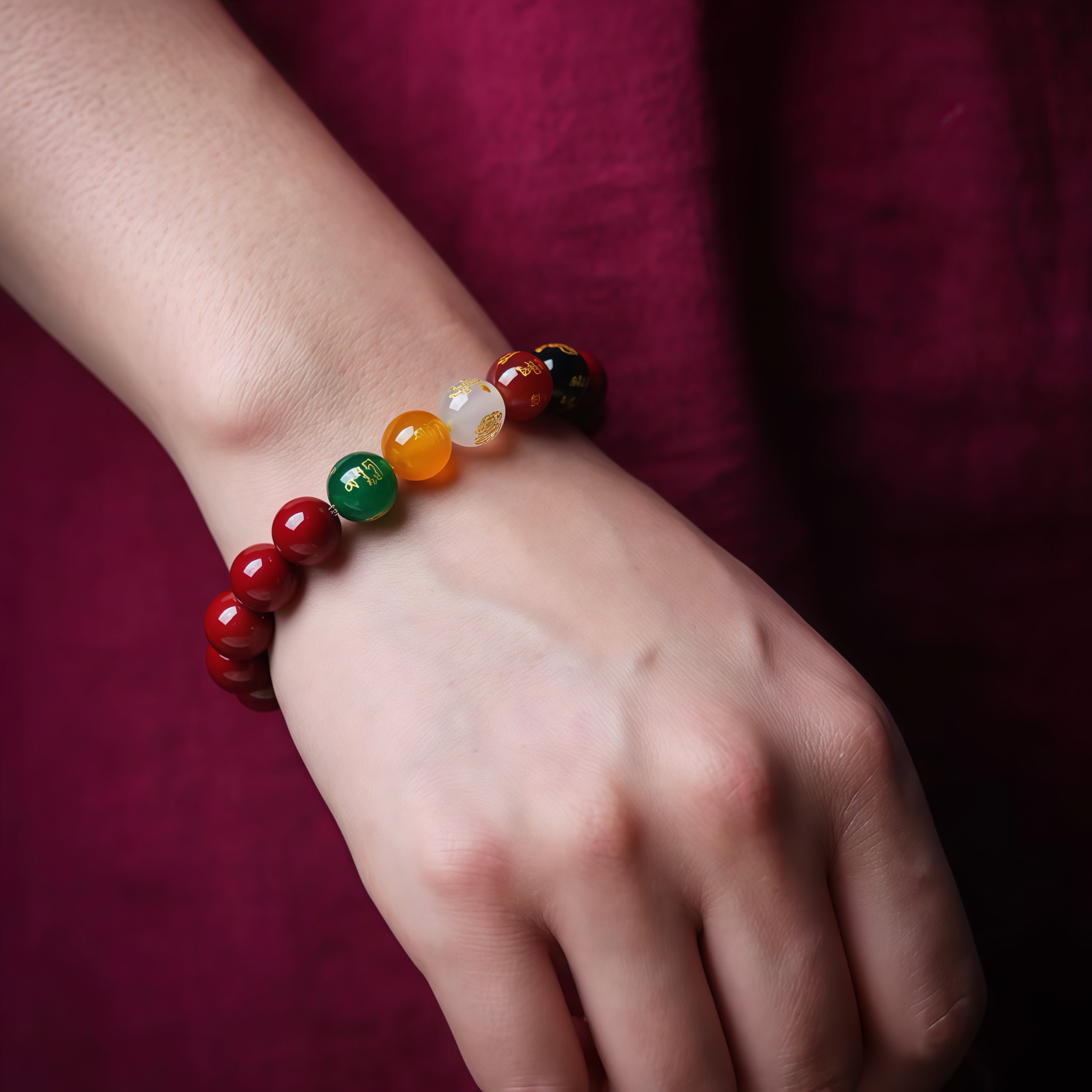 Five Fortune Gods Prosperity Bracelet & Chinese Feng Shui Cinnabar Beads for Wealth Attraction & Positive Energy