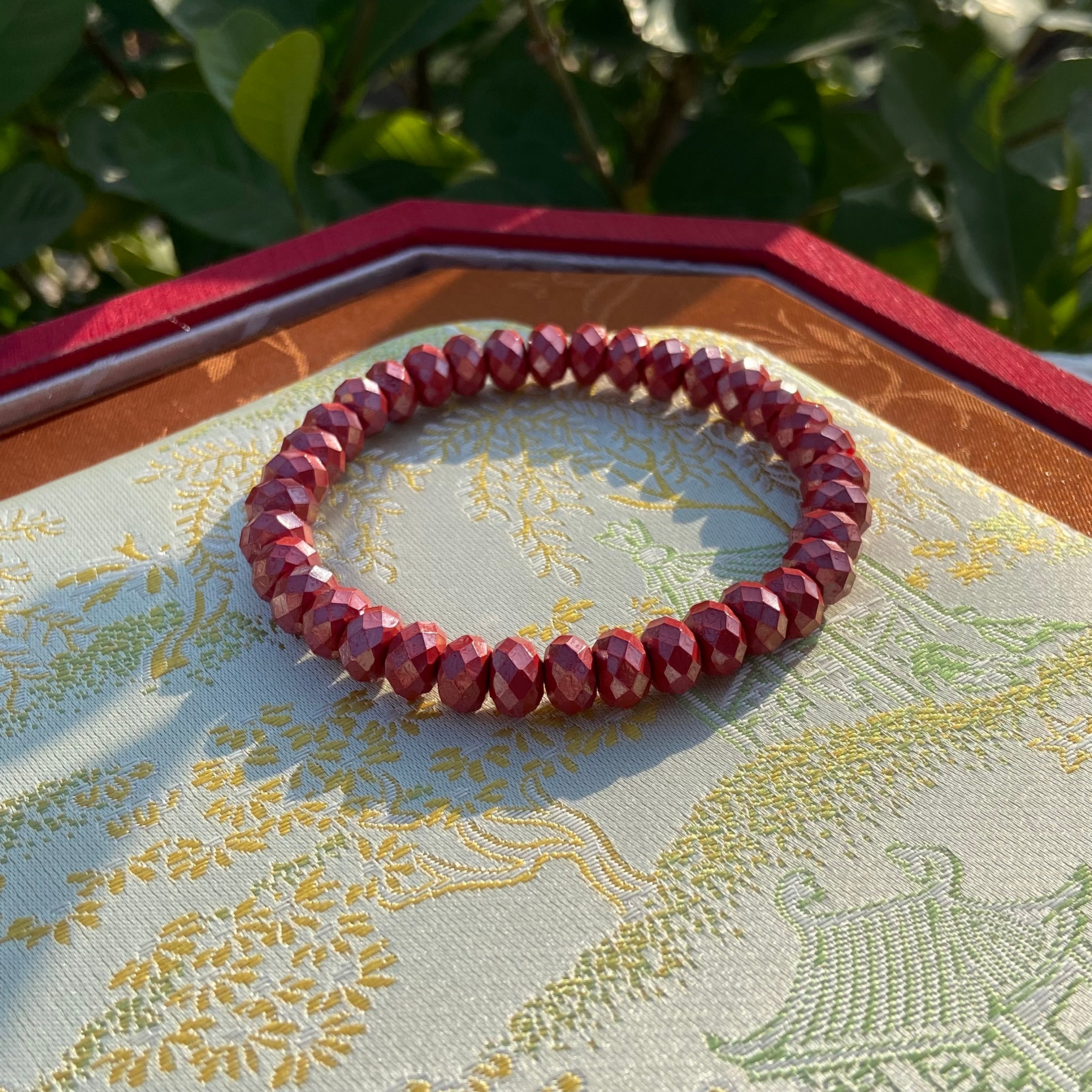 Faceted Cinnabar Abacus Bead Bracelet - Diamond-Cut Design | Bohemian Healing Jewelry
