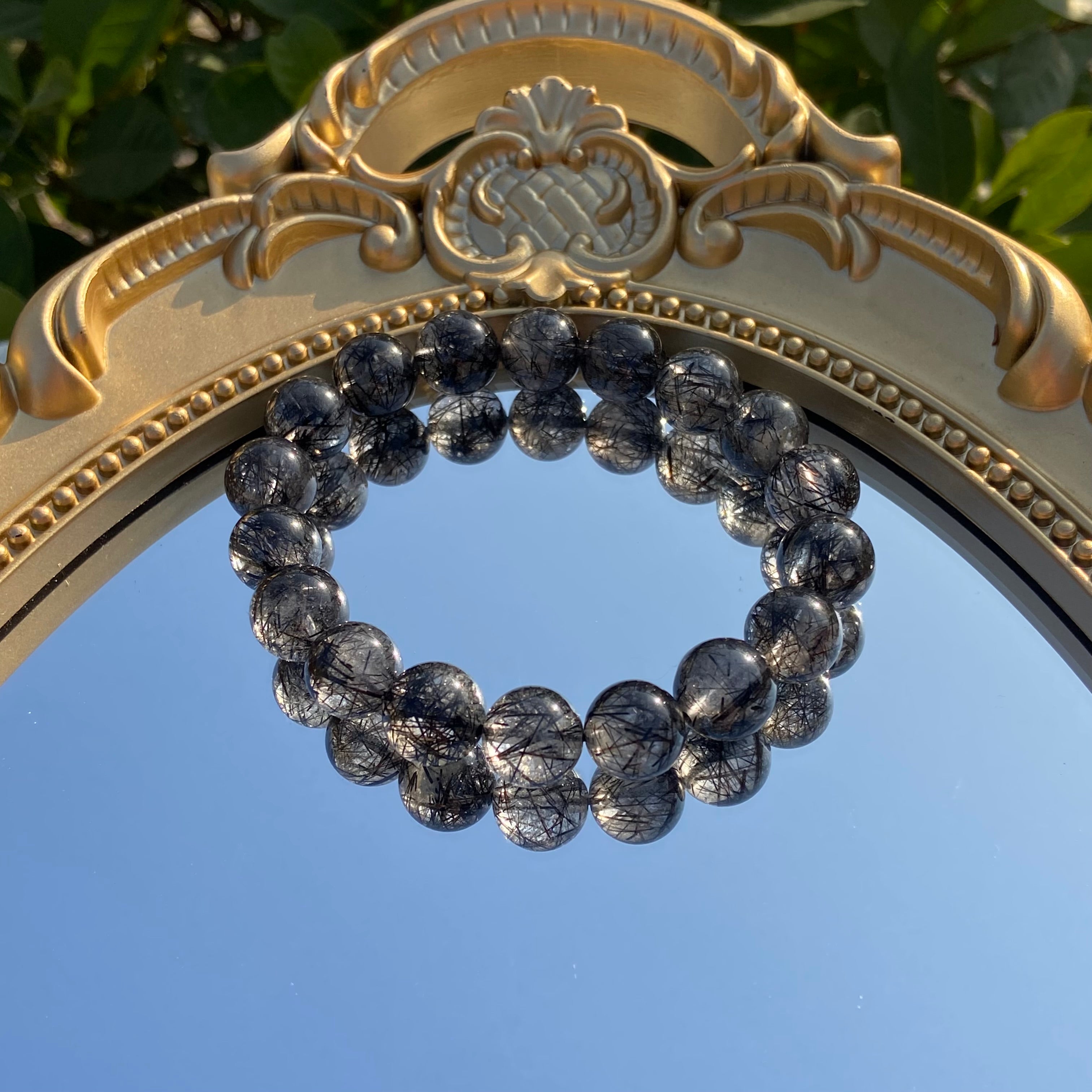 Natural Round Bead Black Rutilated Quartz Bracelet - High-Grade Crystal Jewelry for Protection & Strength