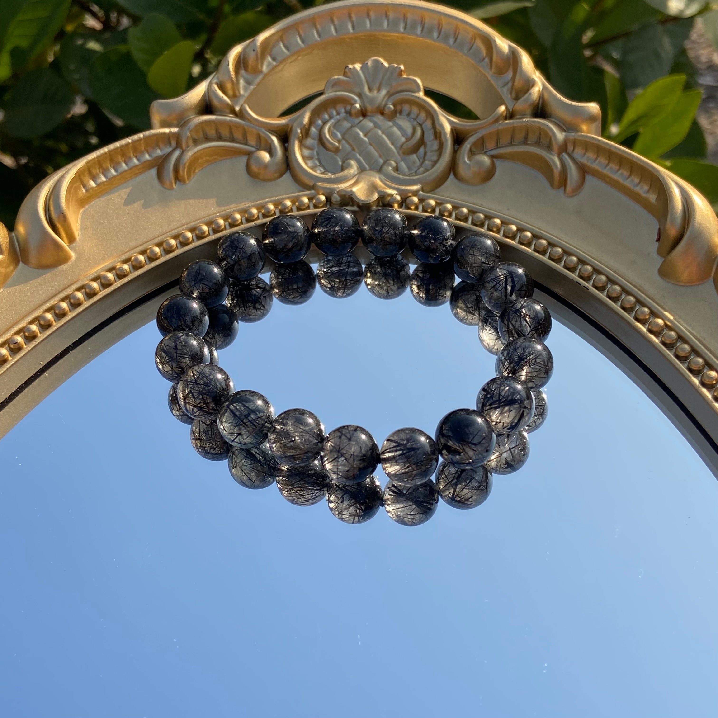 Natural Round Bead Black Rutilated Quartz Bracelet - High-Grade Crystal Jewelry for Protection & Strength