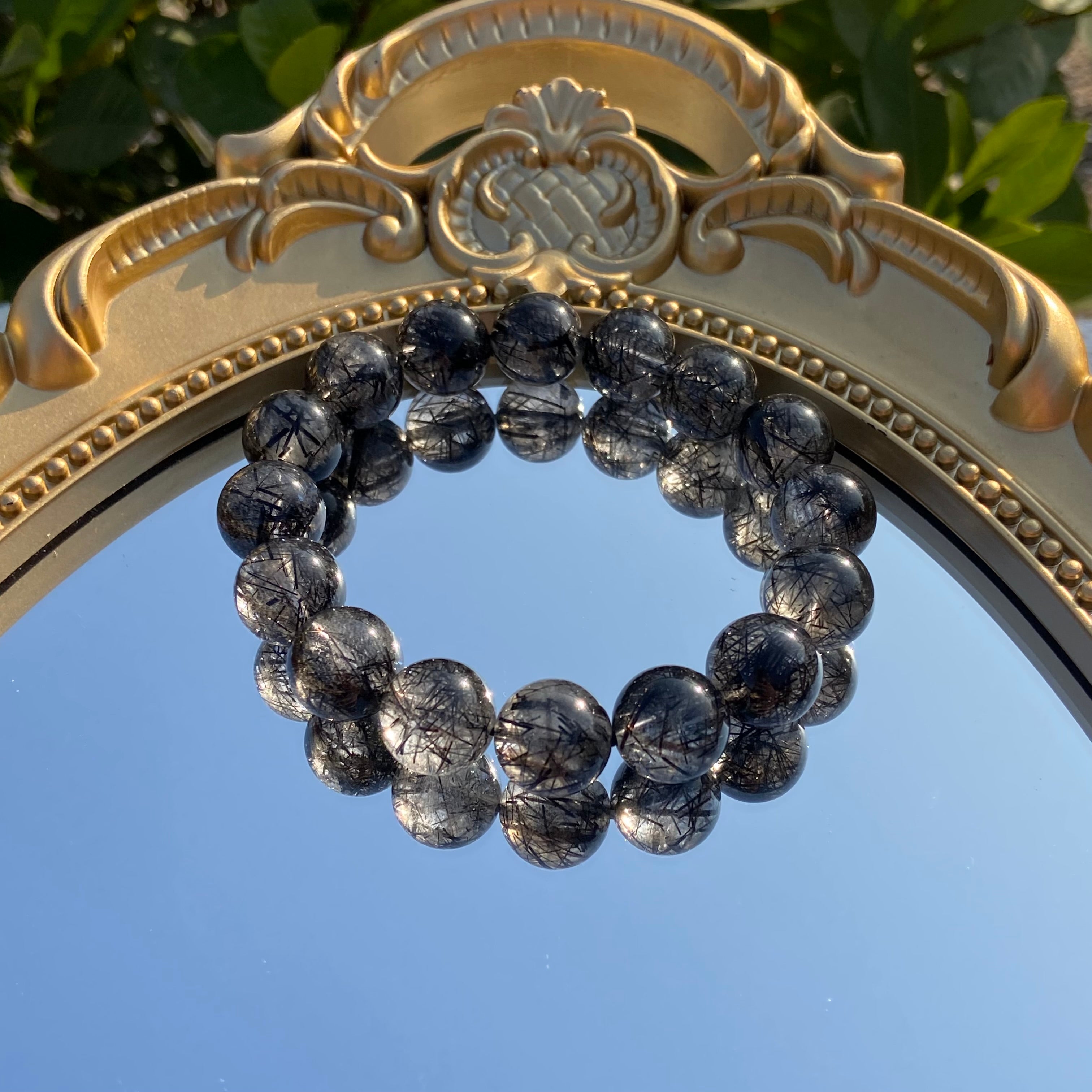 Natural Round Bead Black Rutilated Quartz Bracelet - High-Grade Crystal Jewelry for Protection & Strength