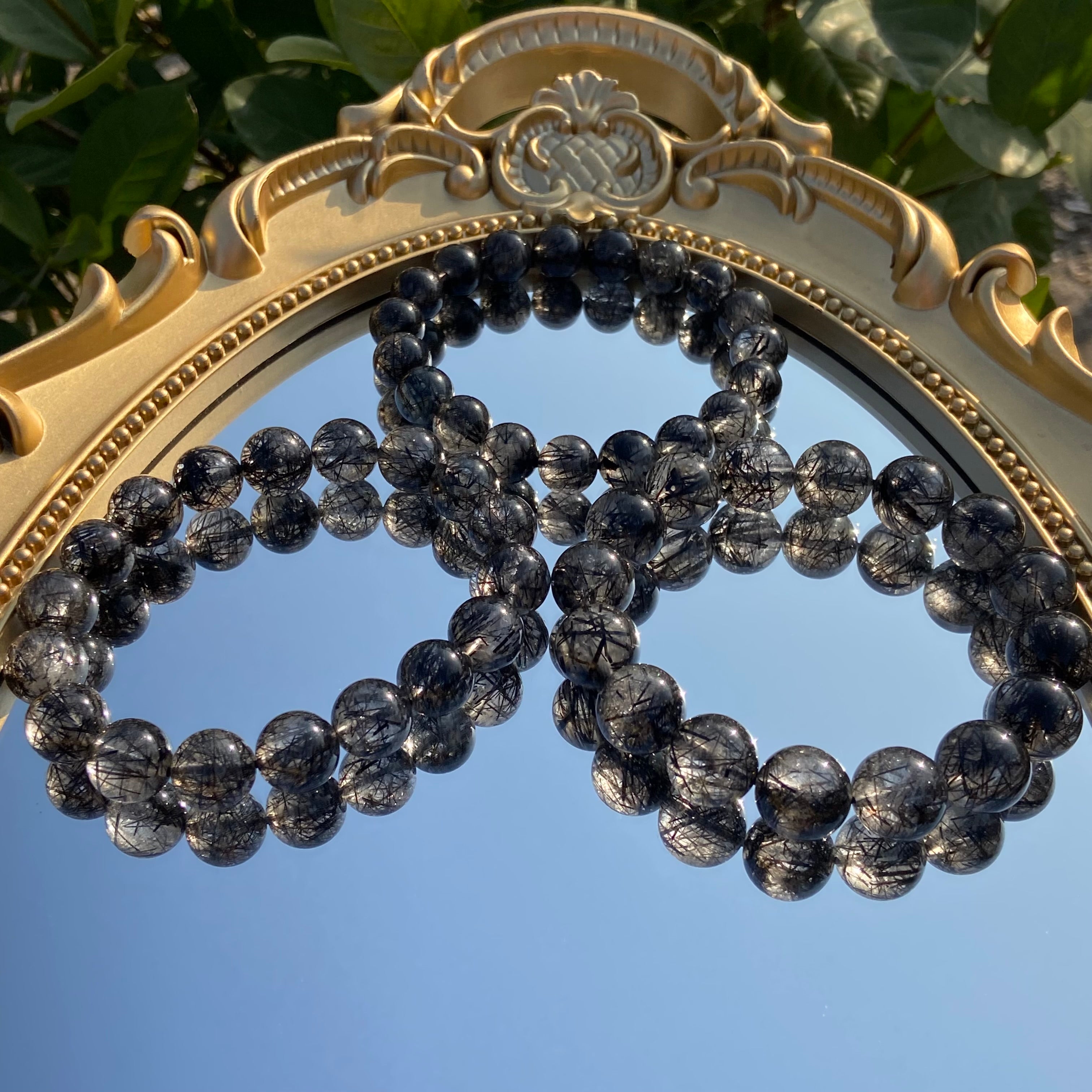 Natural Round Bead Black Rutilated Quartz Bracelet - High-Grade Crystal Jewelry for Protection & Strength