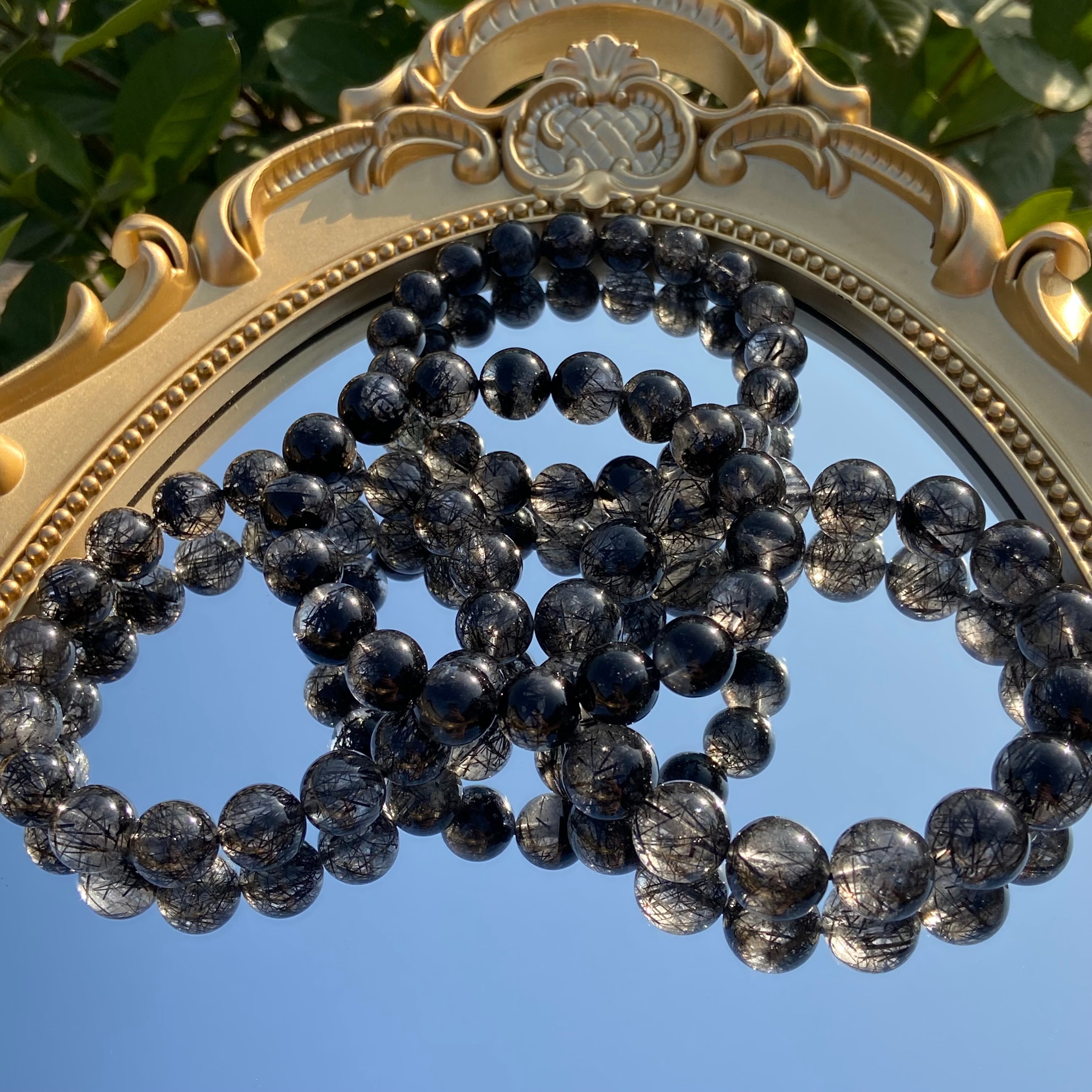 Natural Round Bead Black Rutilated Quartz Bracelet - High-Grade Crystal Jewelry for Protection & Strength