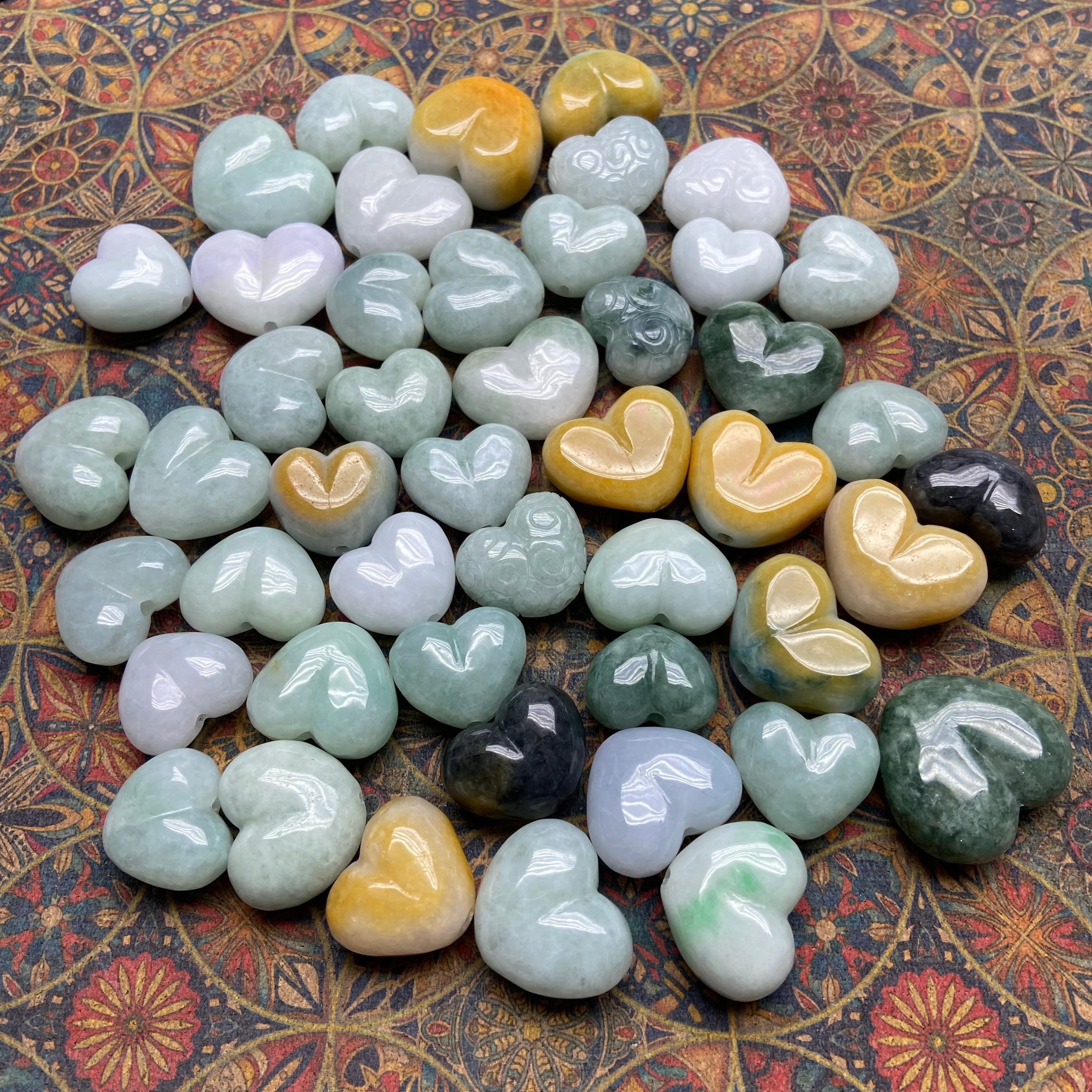 Myanmar Jade Heart-Shaped Through-Hole Charm - Natural Gemstone Jewelry Component for DIY Craft & Jewelry Making