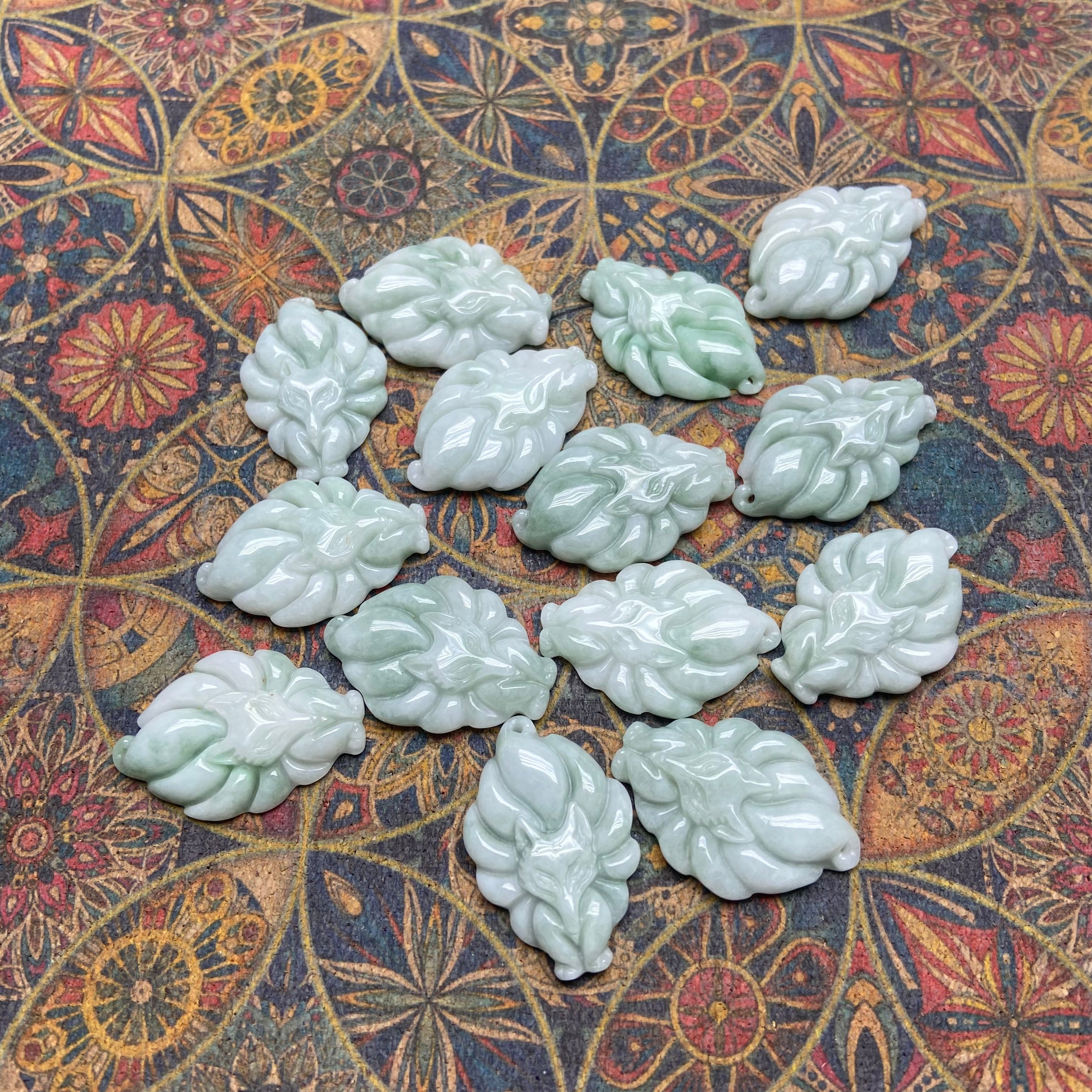 Natural Jade Nine-Tailed Fox Pendant - Handcrafted Feng Shui Gemstone Jewelry for Luck & Prosperity