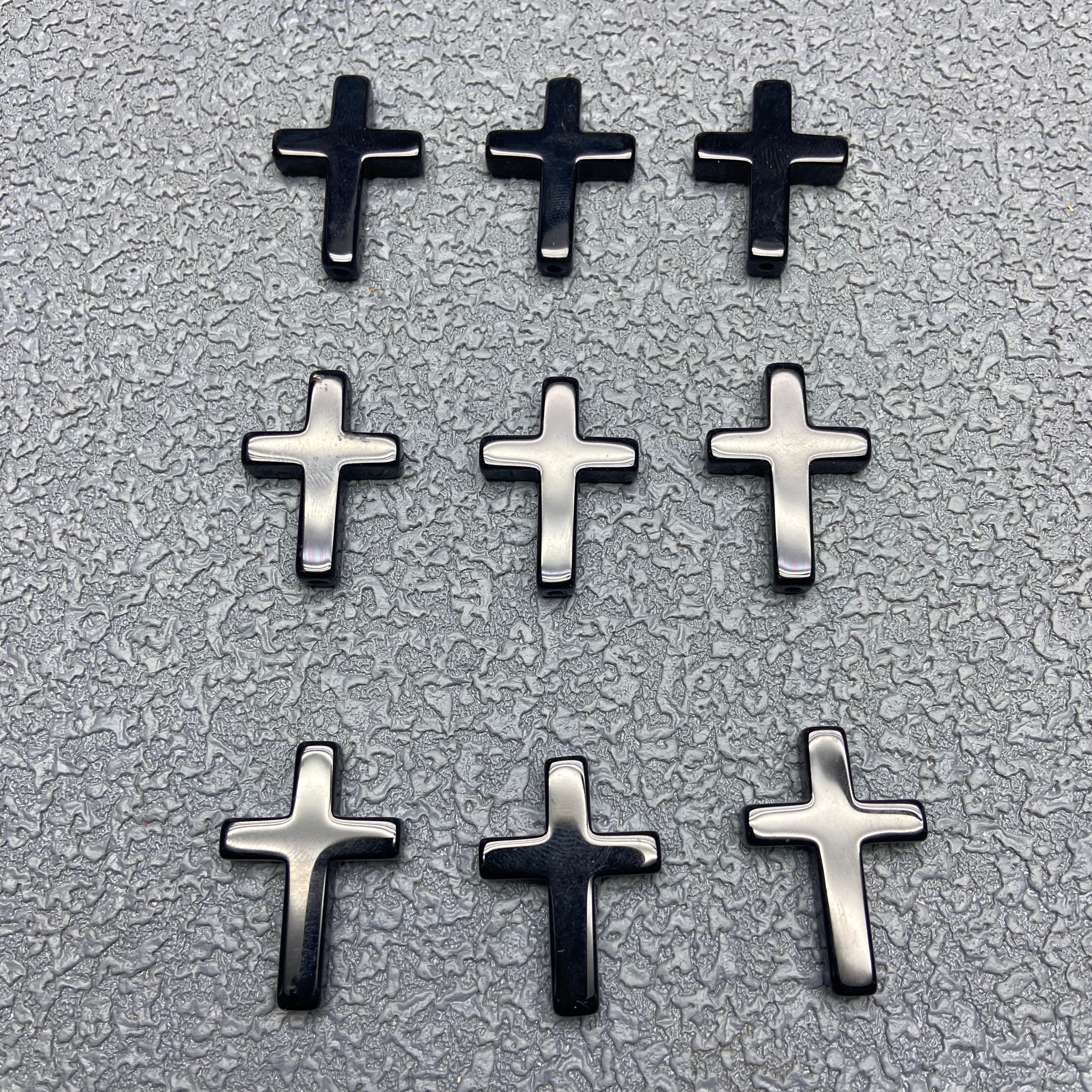 Black Onyx Cross Bracelet Charm | Red & Black Onyx Inlaid Cross – A Portable Emblem of Faith and Strength