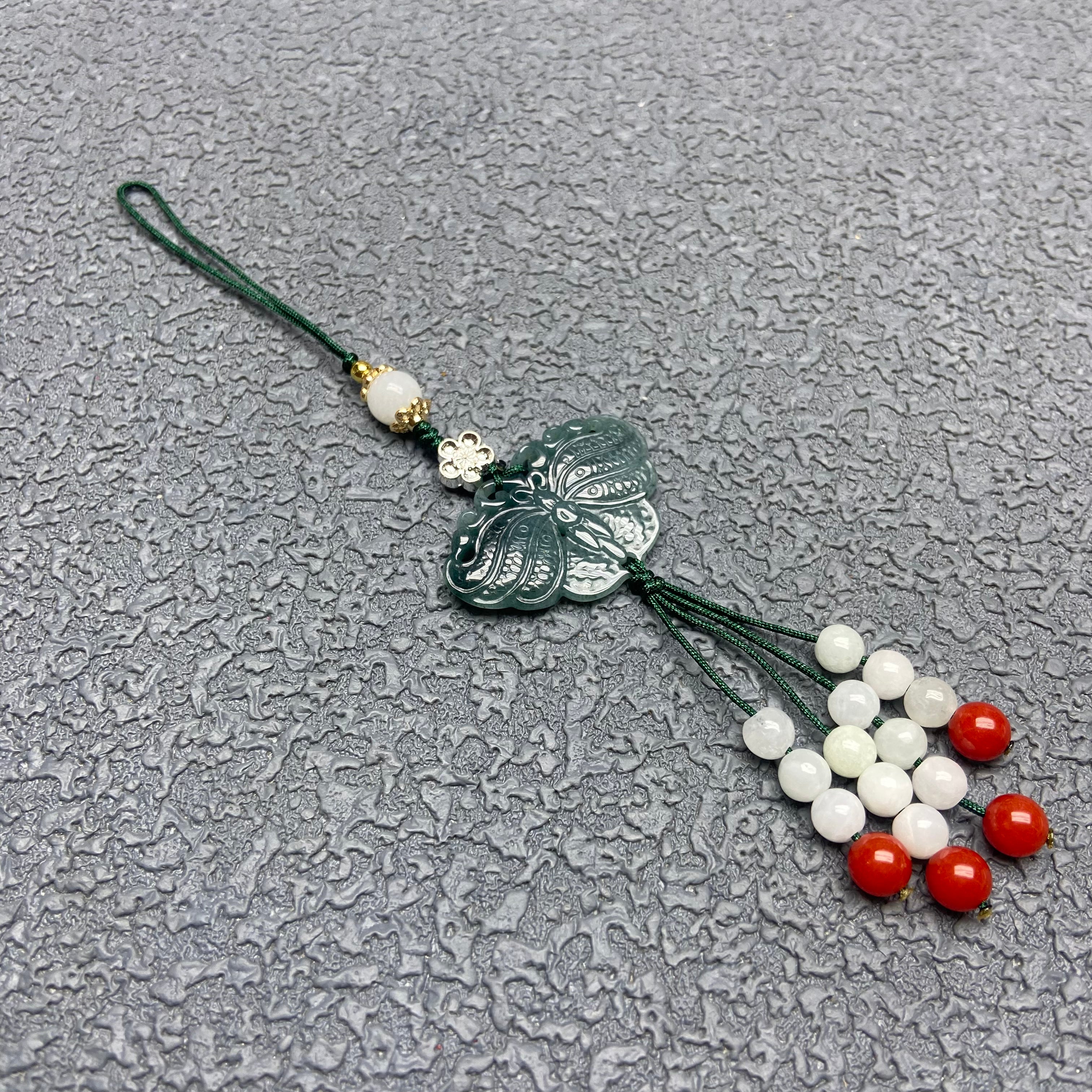 Burmese Jadeite Butterfly Phone Charm – Grace on Your Wrist, Blessings in Every Glance