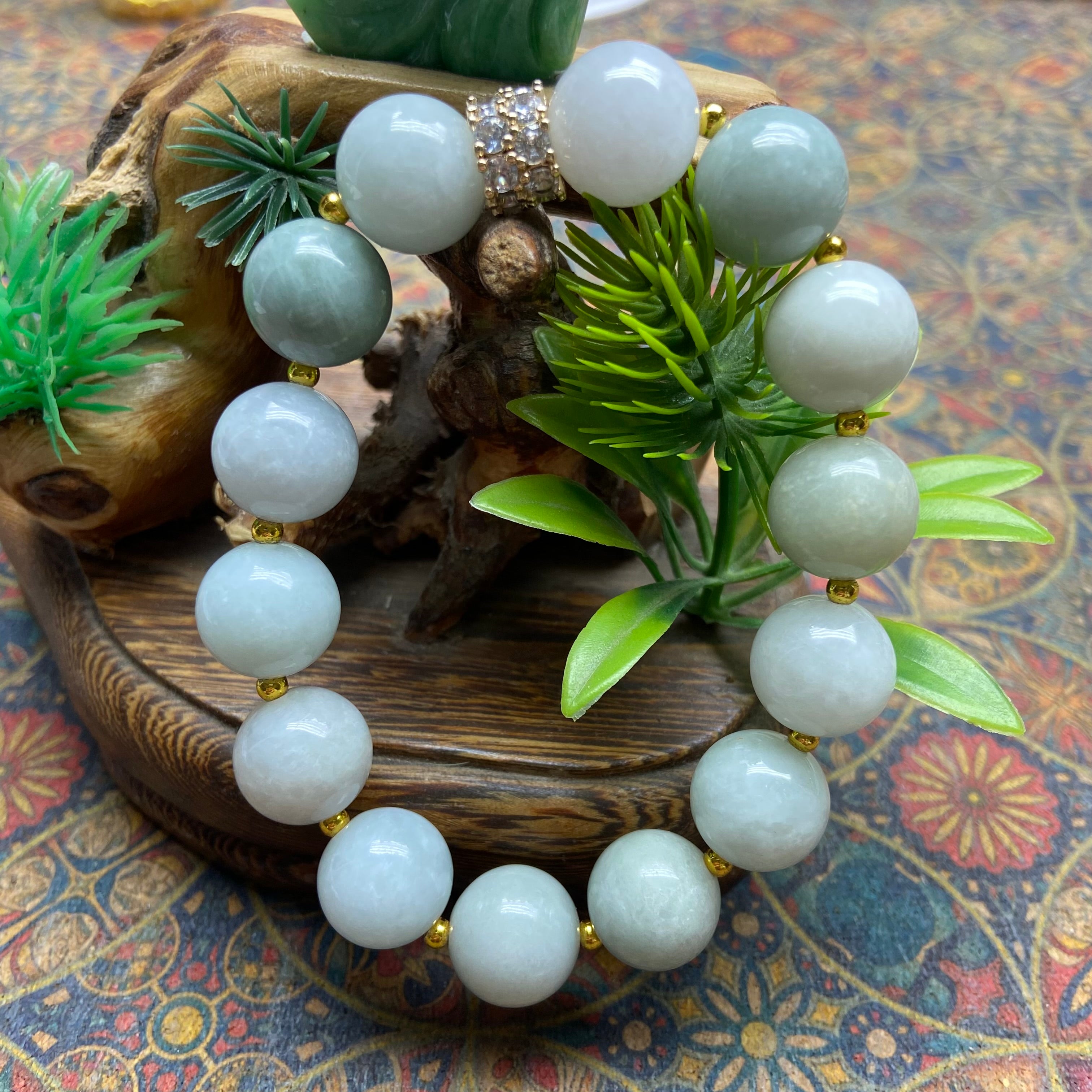 13mm Large Bead Natural Grade A Burmese Jade Bracelet - Original Handmade Design