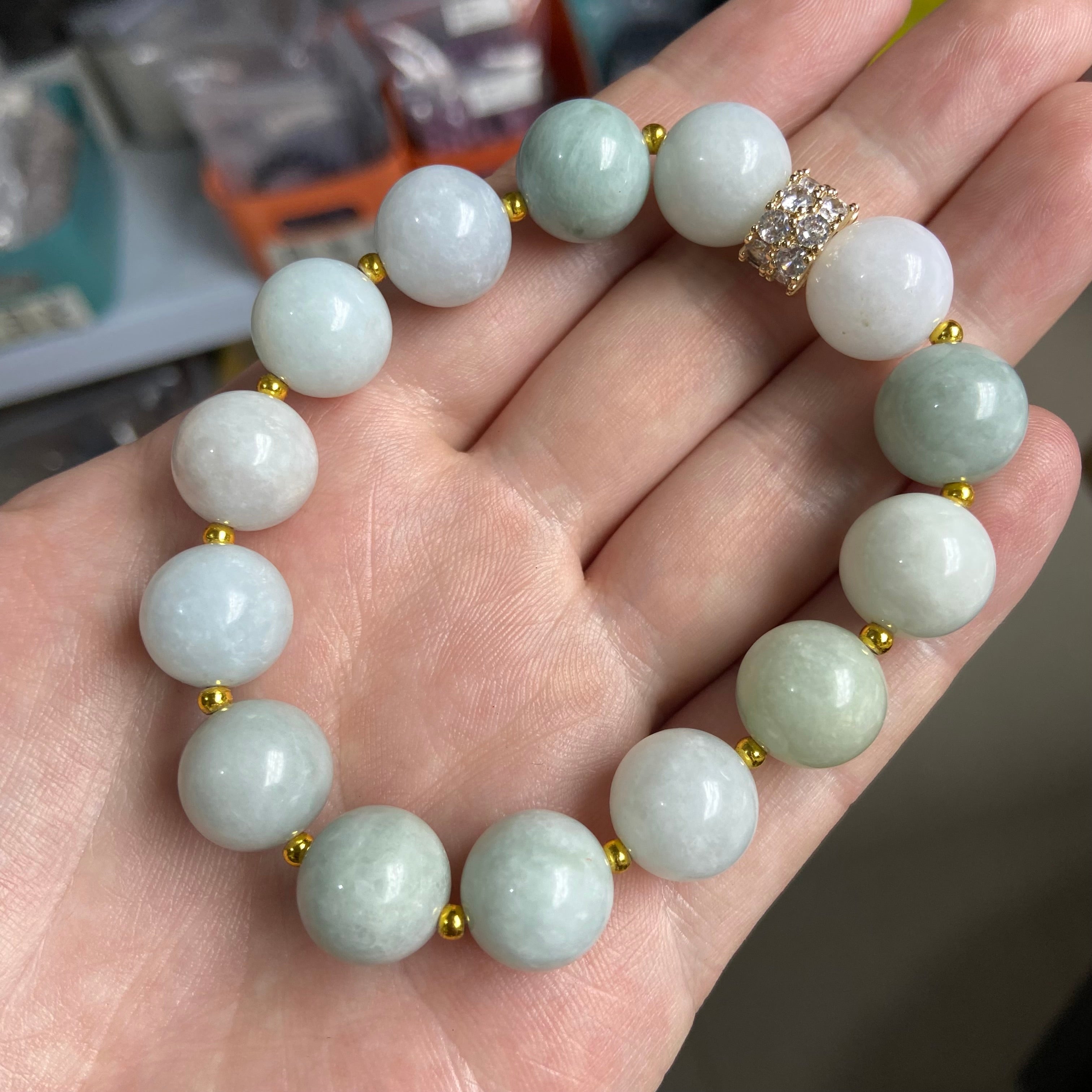 13mm Large Bead Natural Grade A Burmese Jade Bracelet - Original Handmade Design