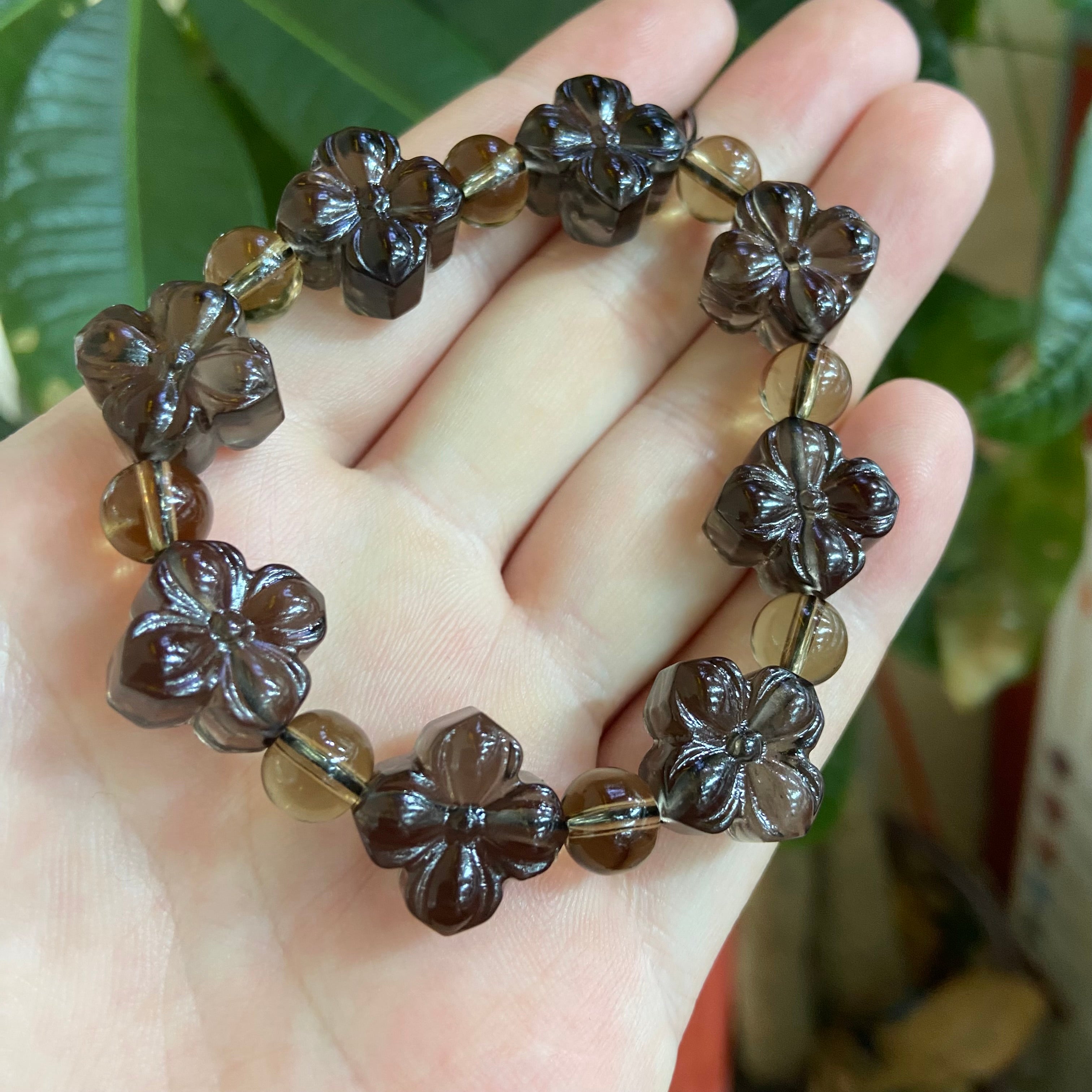 Flower Carved Ice Obsidian Bracelet - Authentic Gemstone Jewelry for Style & Energy Healing