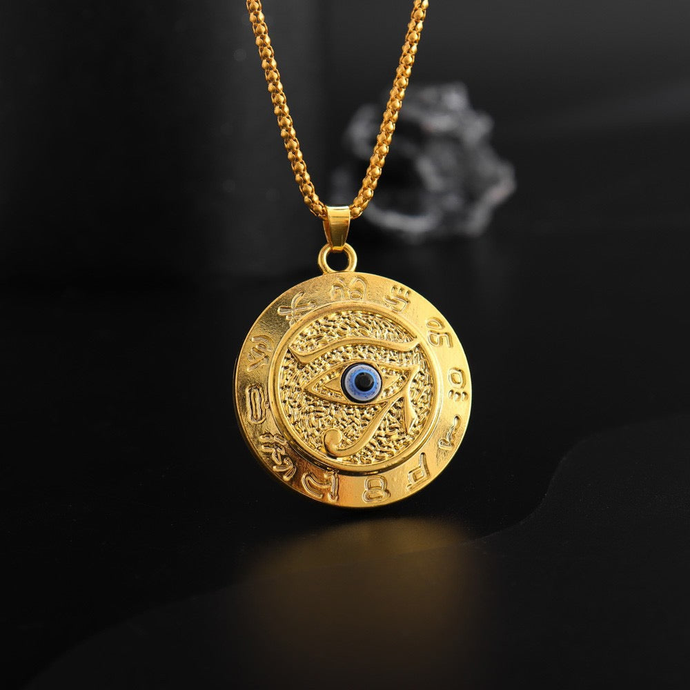Ancient Egyptian Horus Eye pendant, fashionable, simple, personalized and trendy round plate necklace jewelry wholesale