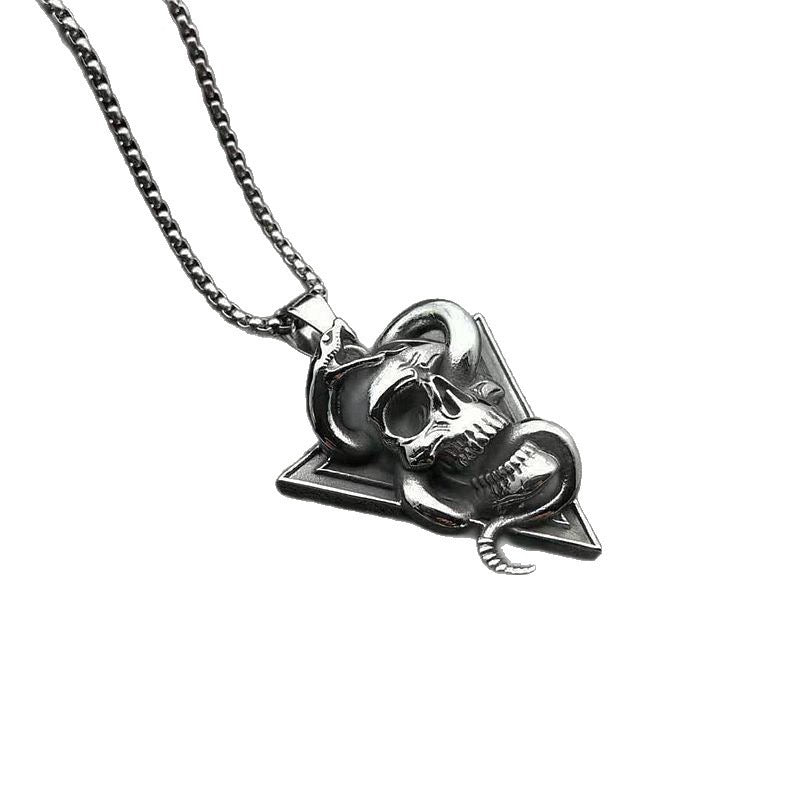 New Vintage Skull and Snake Pendant Necklace – A Bold Declaration of Hardcore Punk Style