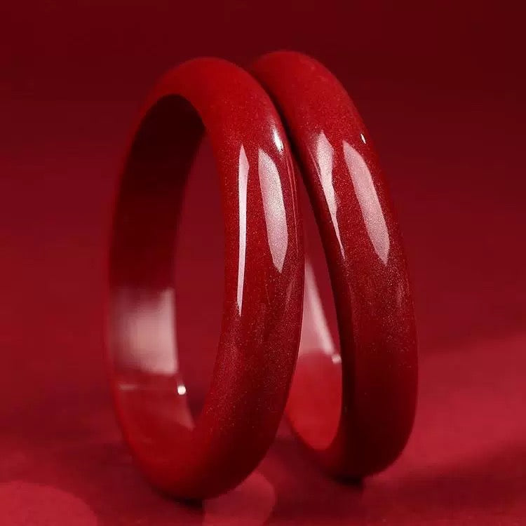 Cinnabar Wide Bangle – Natural Red Cinnabar Bracelet for Blessing & Protection