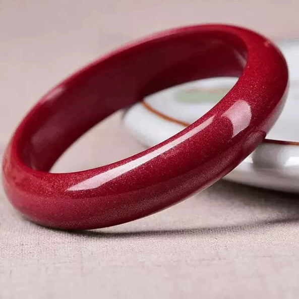 Cinnabar Wide Bangle – Natural Red Cinnabar Bracelet for Blessing & Protection