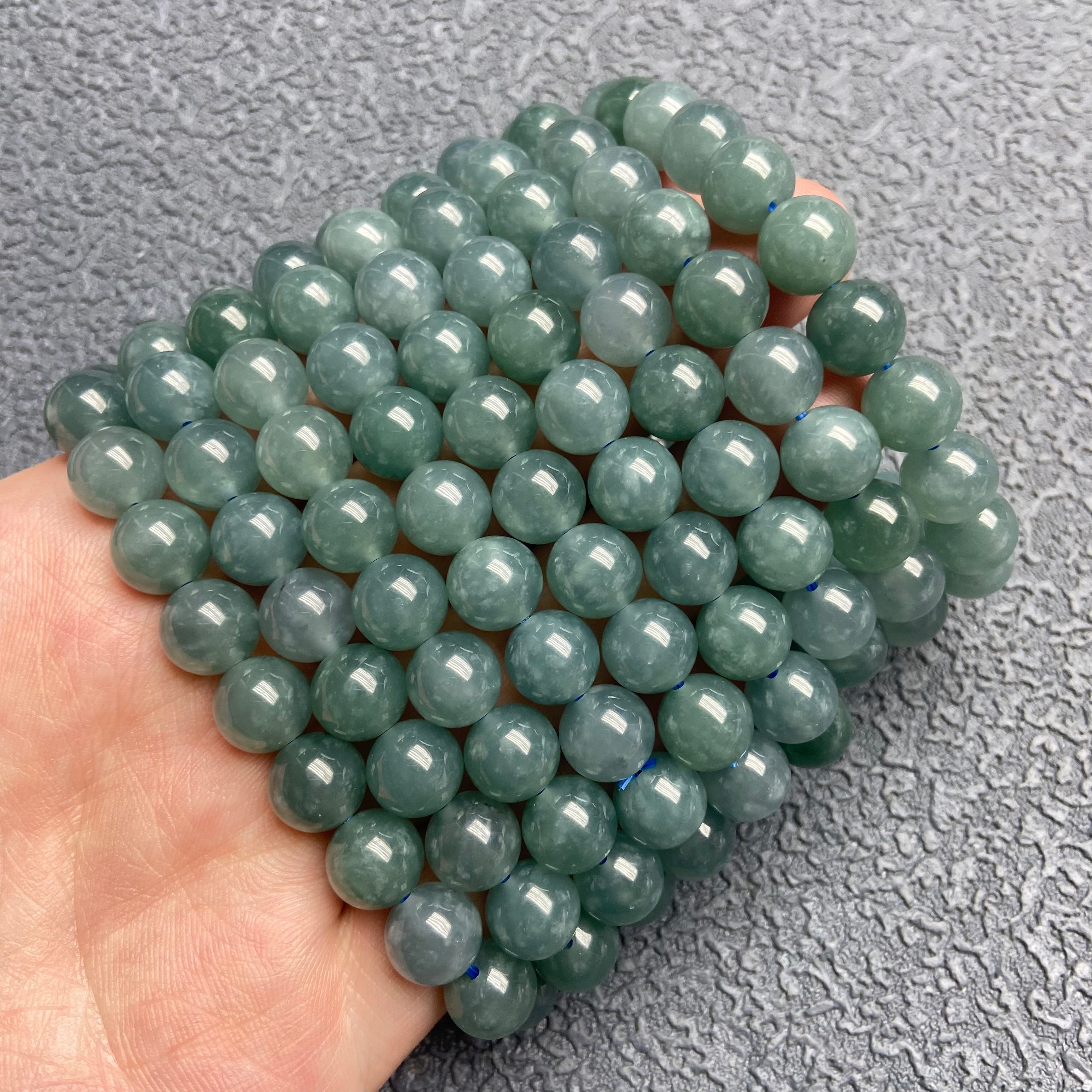 Blue Water Snowflake Jadeite Bracelet 10mm - Natural Myanmar Gemstone