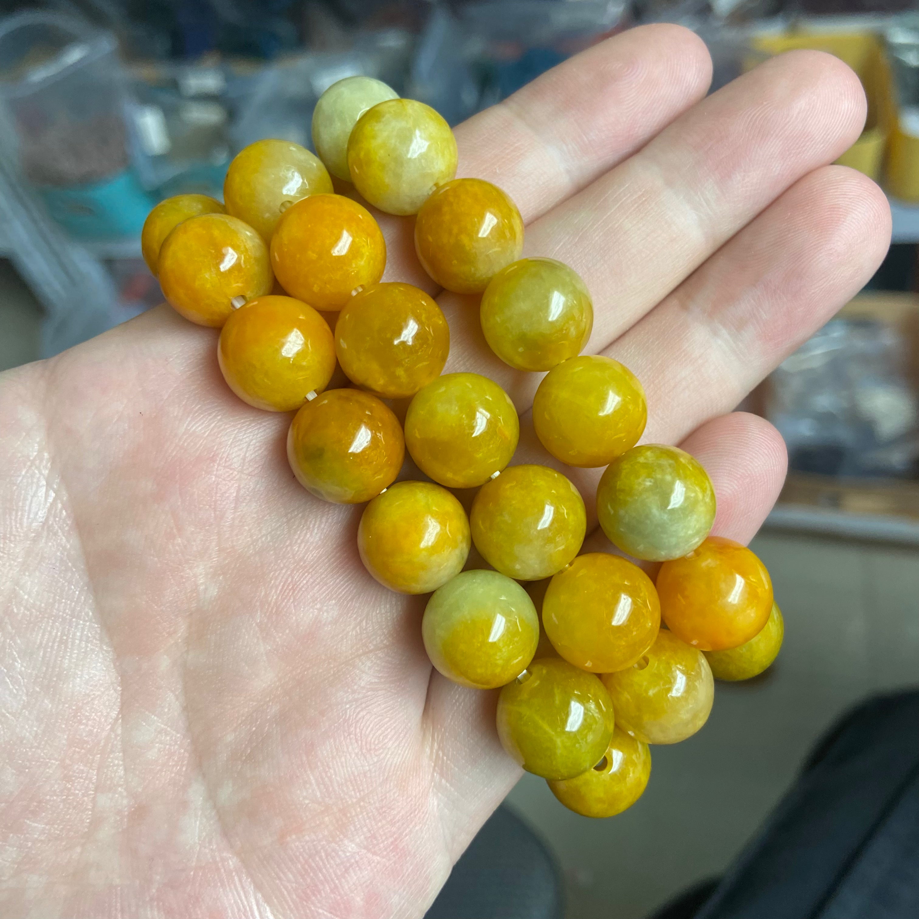 12mm Yellow Burma Jade Bracelet - Dainty Luxury Gemstone Jewelry