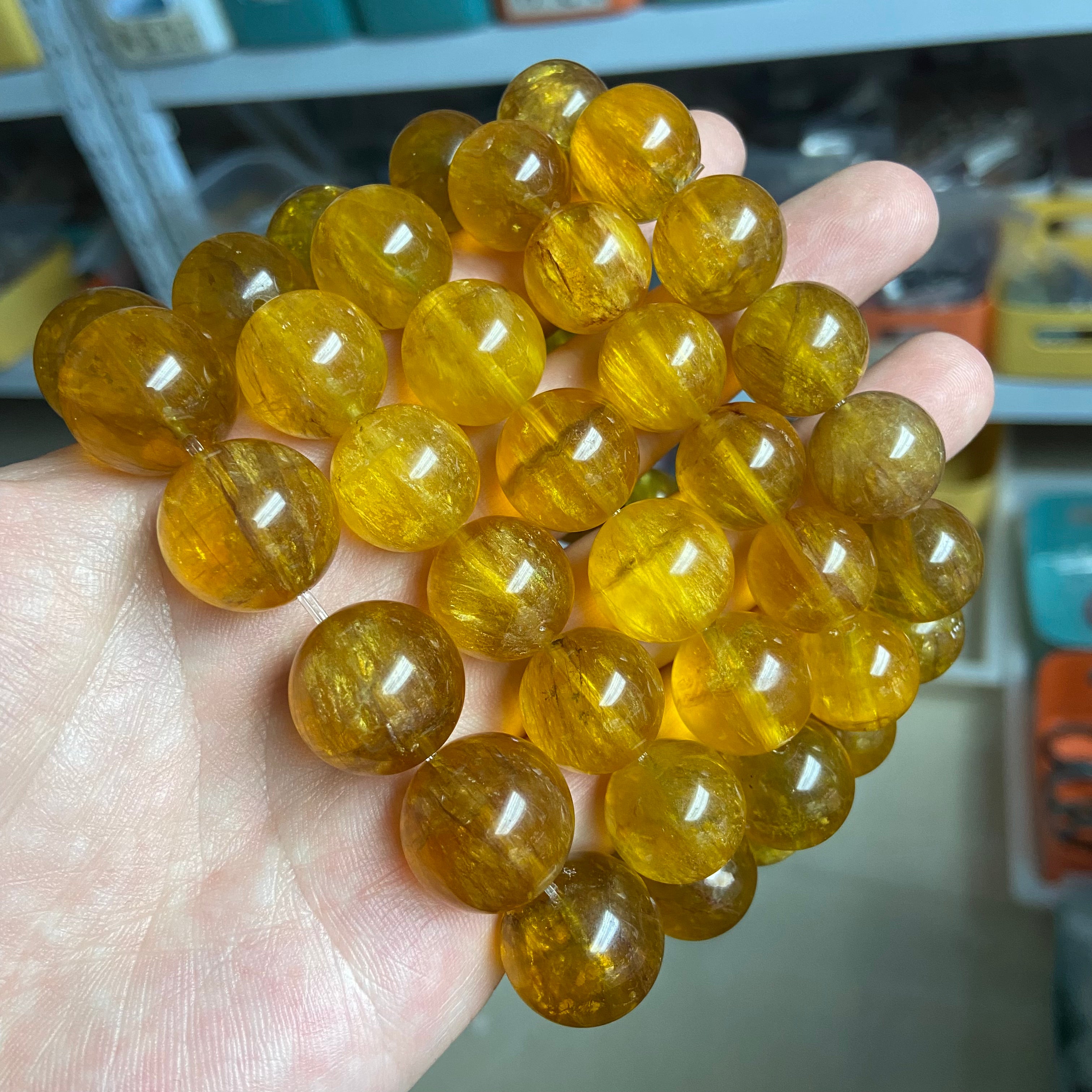 Large Bead Yellow Fluorite Bracelet - 14-17mm Natural Crystal Jewelry for Prosperity & Vitality