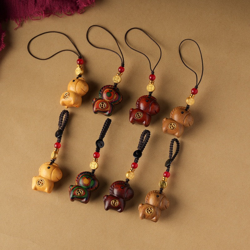 Handcarved Sandalwood Horse Keychain | Natural Wooden Keyring for Protection, Courage & Travel Blessings