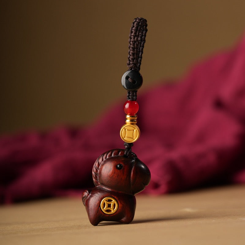 Handcarved Sandalwood Horse Keychain | Natural Wooden Keyring for Protection, Courage & Travel Blessings
