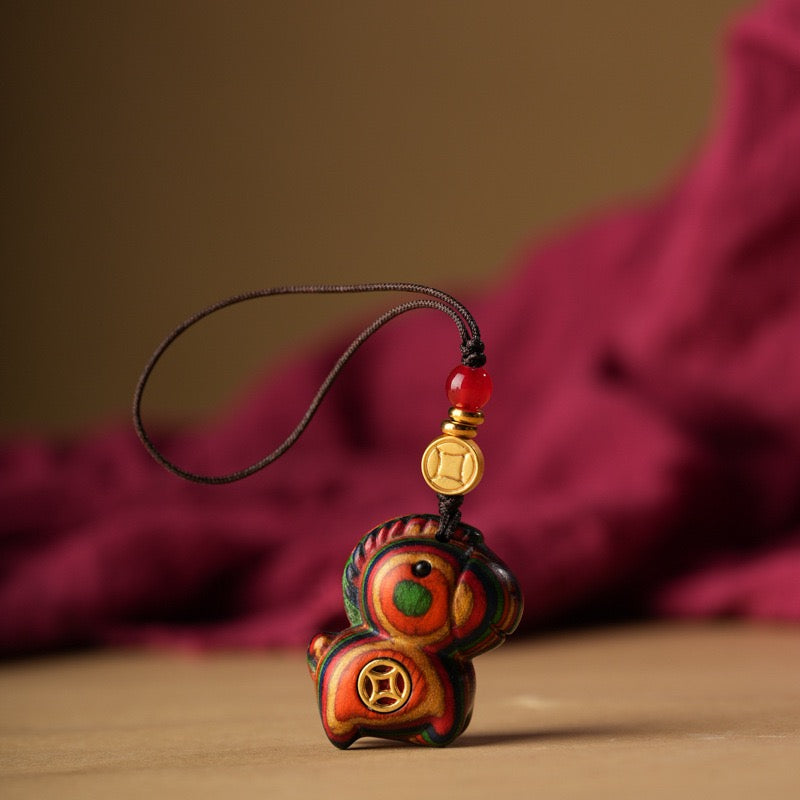 Handcarved Sandalwood Horse Keychain | Natural Wooden Keyring for Protection, Courage & Travel Blessings