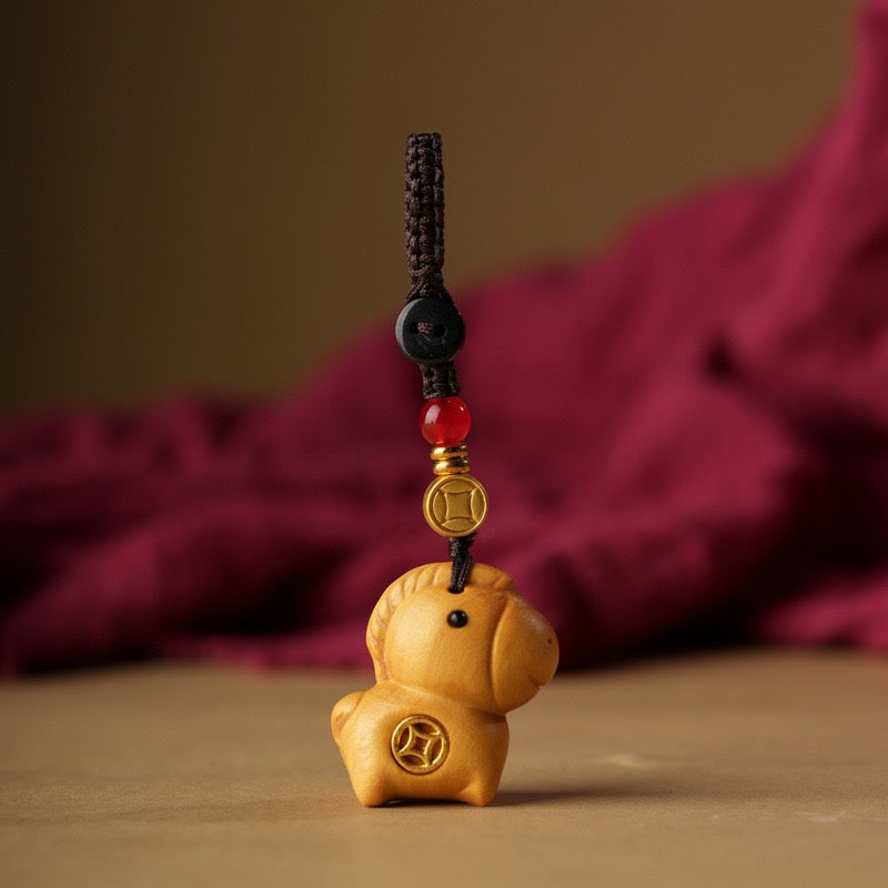 Handcarved Sandalwood Horse Keychain | Natural Wooden Keyring for Protection, Courage & Travel Blessings
