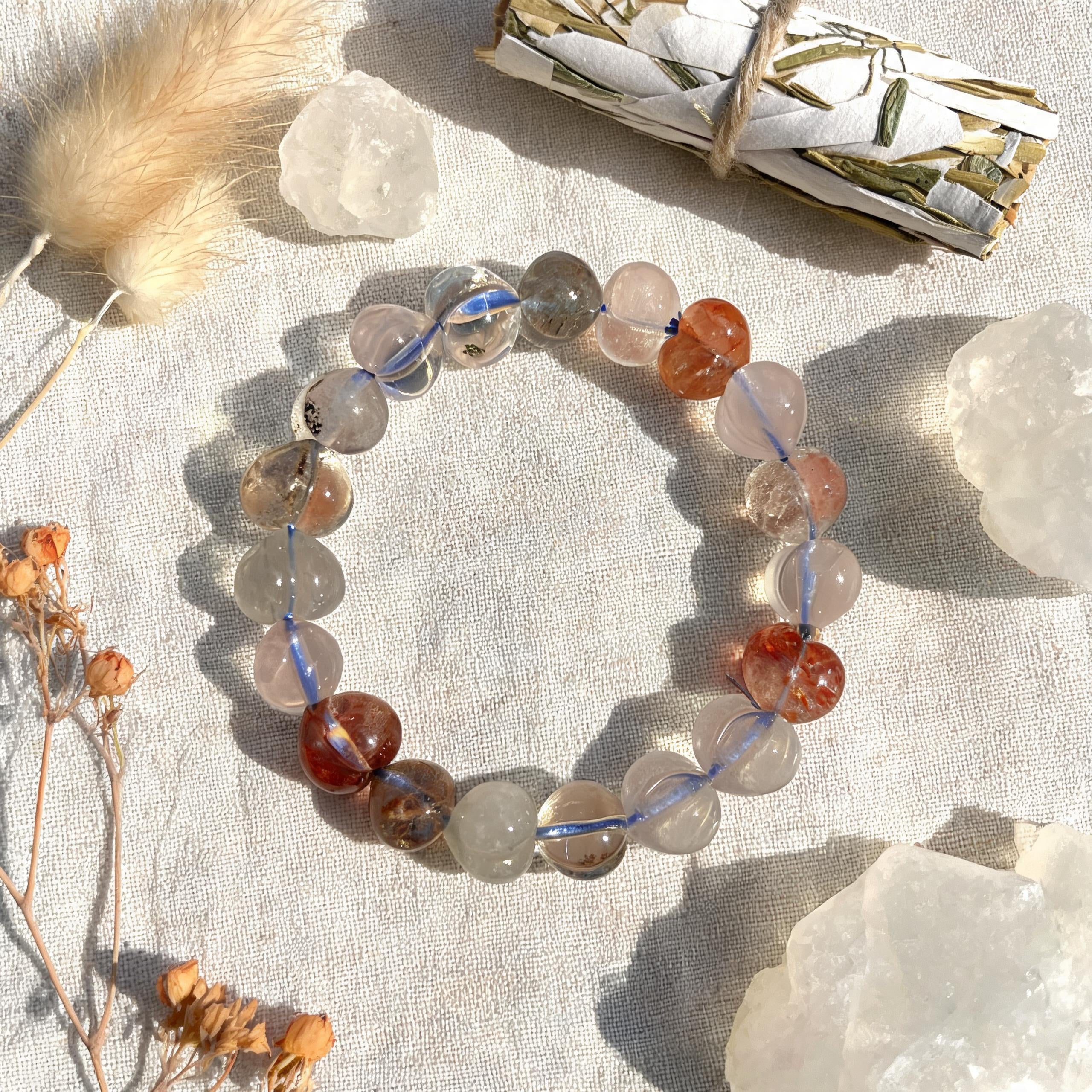 Natural Fire Quartz Heart Shape Bead Stretch Bracelet, Love Crystal Bracelet for Women