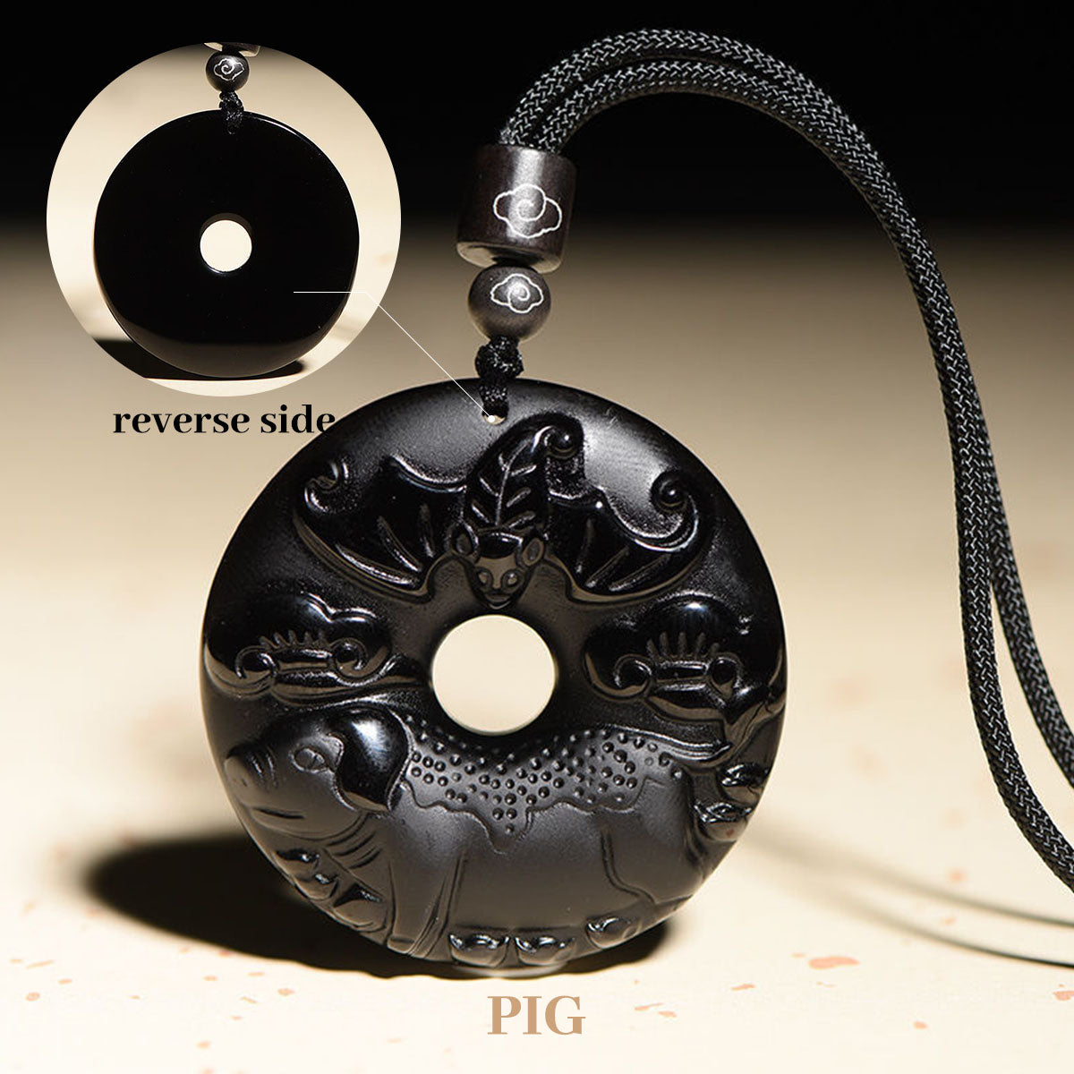 Obsidian Chinese Zodiac Peace Buckle Pendant - Unisex Style, Suitable for People Born in the Year of the Snake (Benmingnian) Necklace Pendant