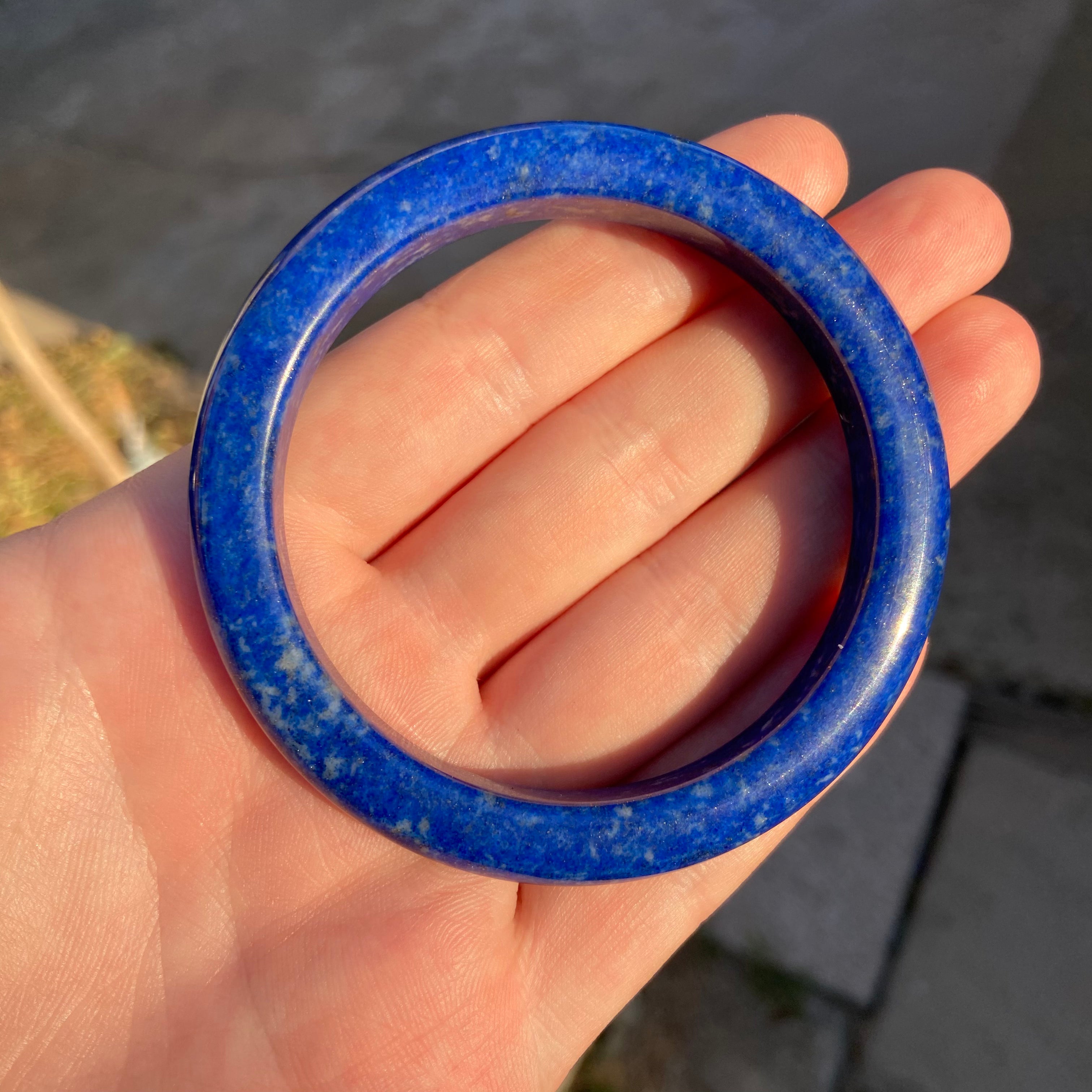 Natural Lapis Lazuli Solid Bangle Bracelet, Polished Blue Crystal Bangle for Women