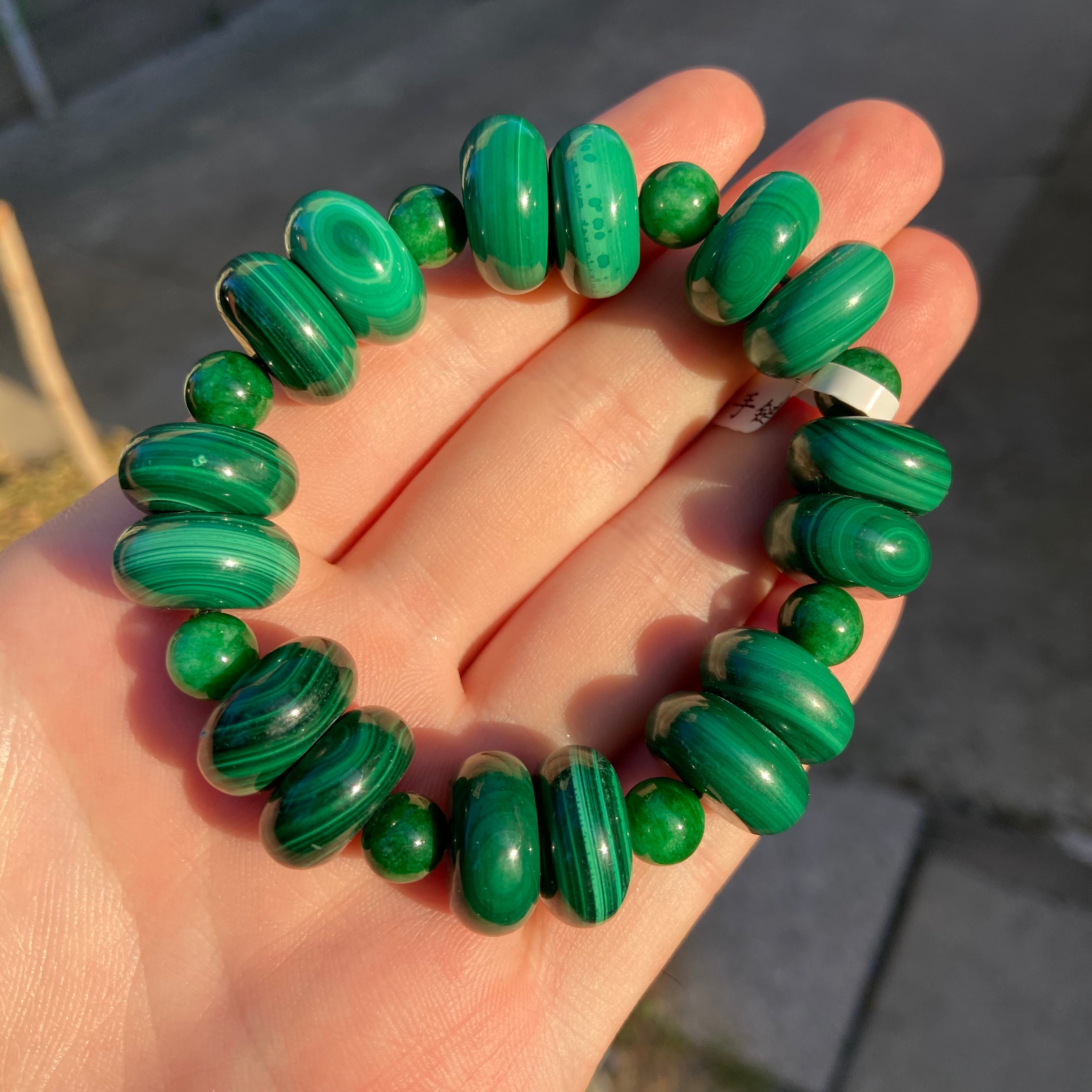 Natural Malachite Smooth Round Bead Bracelet, 8mm Stretch Crystal Bracelet for Men & Women