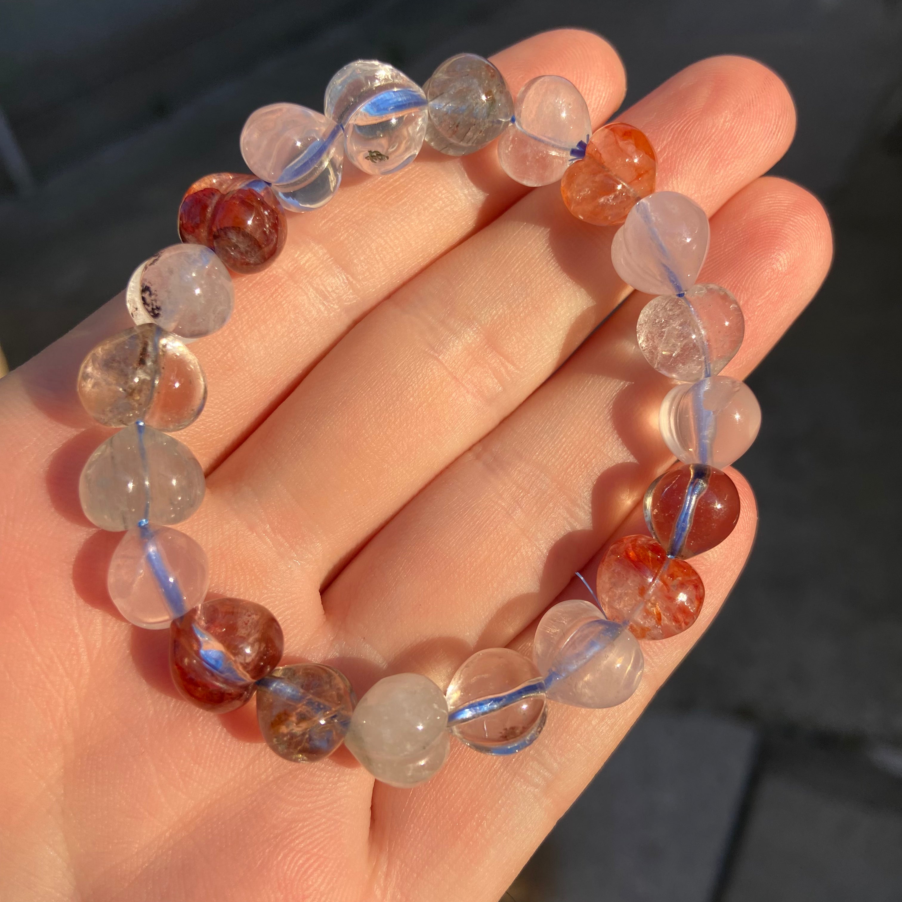 Natural Fire Quartz Heart Shape Bead Stretch Bracelet, Love Crystal Bracelet for Women