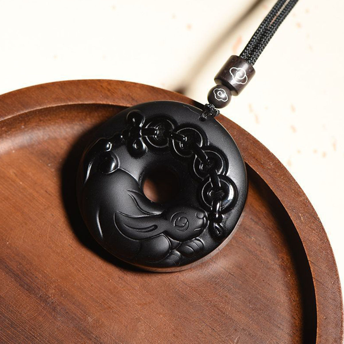 Obsidian Chinese Zodiac Peace Buckle Pendant - Unisex Style, Suitable for People Born in the Year of the Snake (Benmingnian) Necklace Pendant