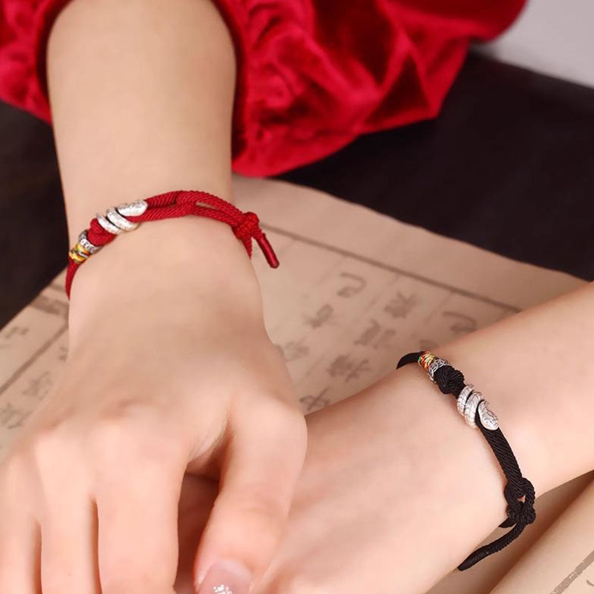 Snake Charm Bracelet - Red/Black Cord | Minimalist & Symbolic Hand Jewelry