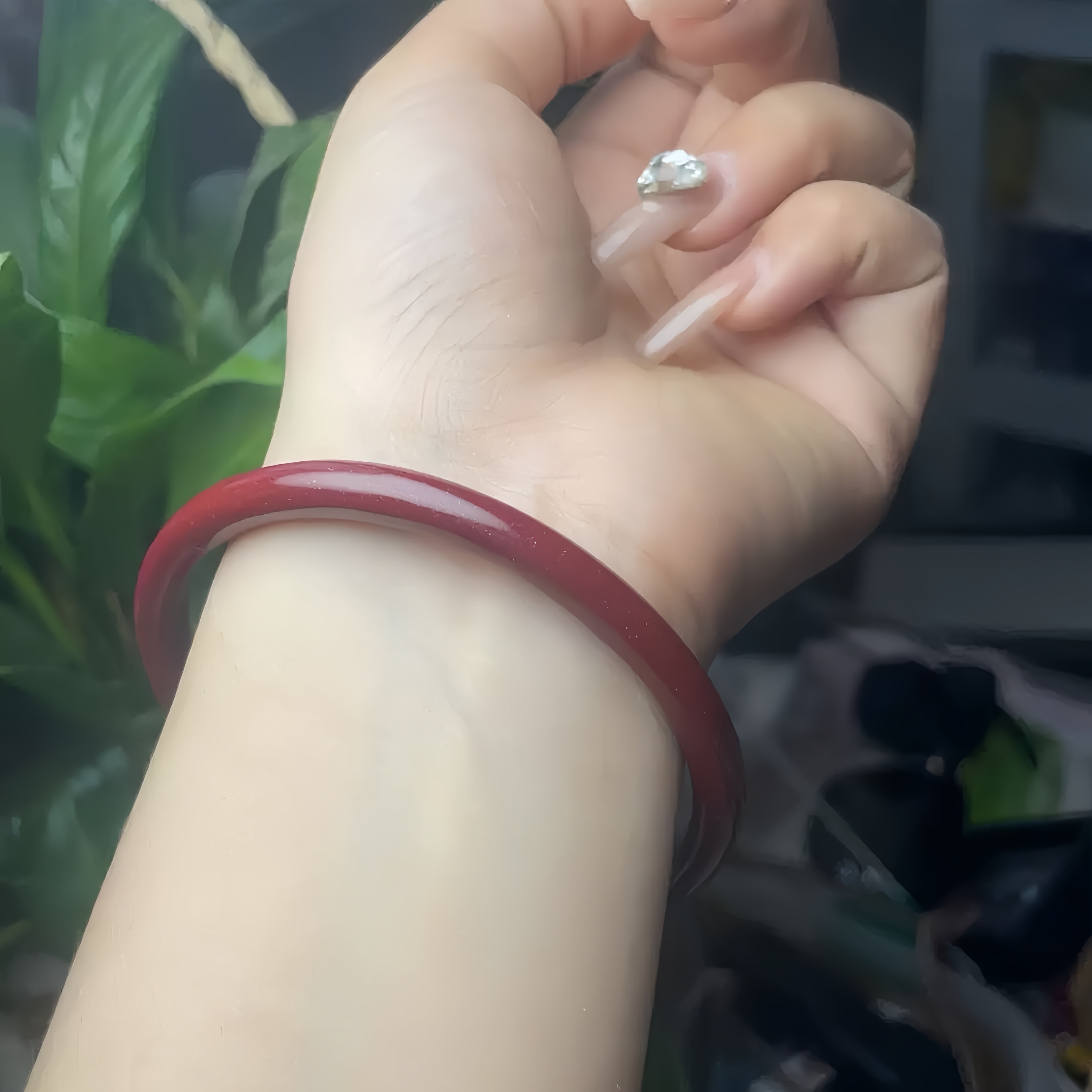 Cinnabar Dingdang Bangle – Dainty Red Cinnabar Bracelet with Chiming Charm & Blessings