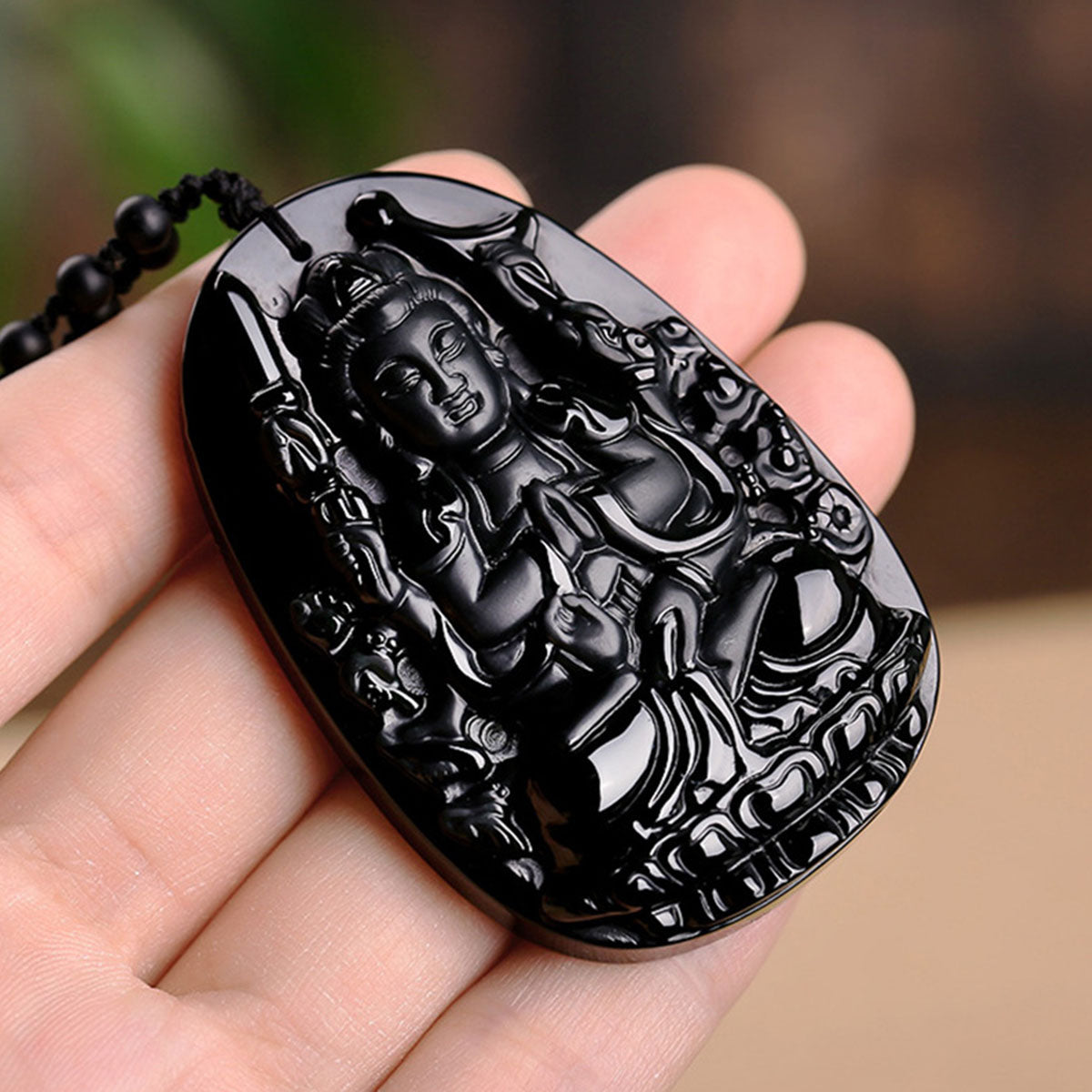 Natural Black Jade Eight Great Guardian Gods Pendant - Authentic Feng Shui Amulet for Protection & Blessing