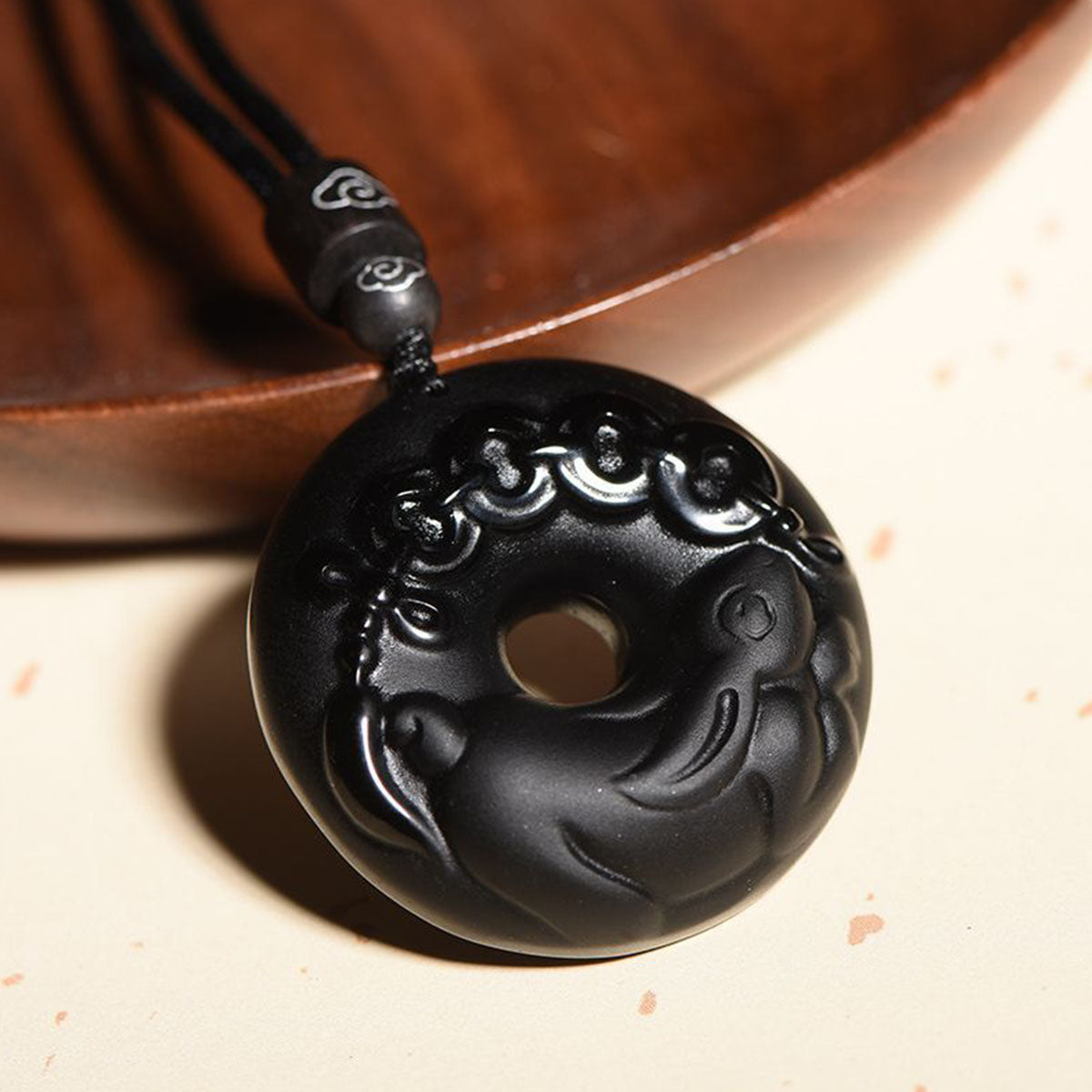 Obsidian Chinese Zodiac Peace Buckle Pendant - Unisex Style, Suitable for People Born in the Year of the Snake (Benmingnian) Necklace Pendant