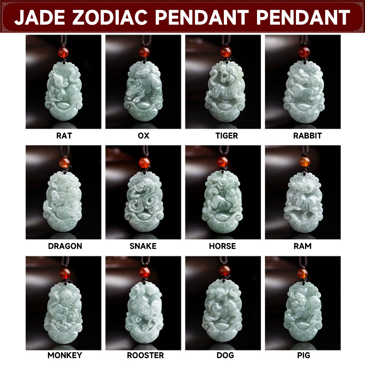 Chinese Zodiac Jade Pendant - 12 Animal Signs, Unisex Style, Natural Jade Jewelry for Daily Wear
