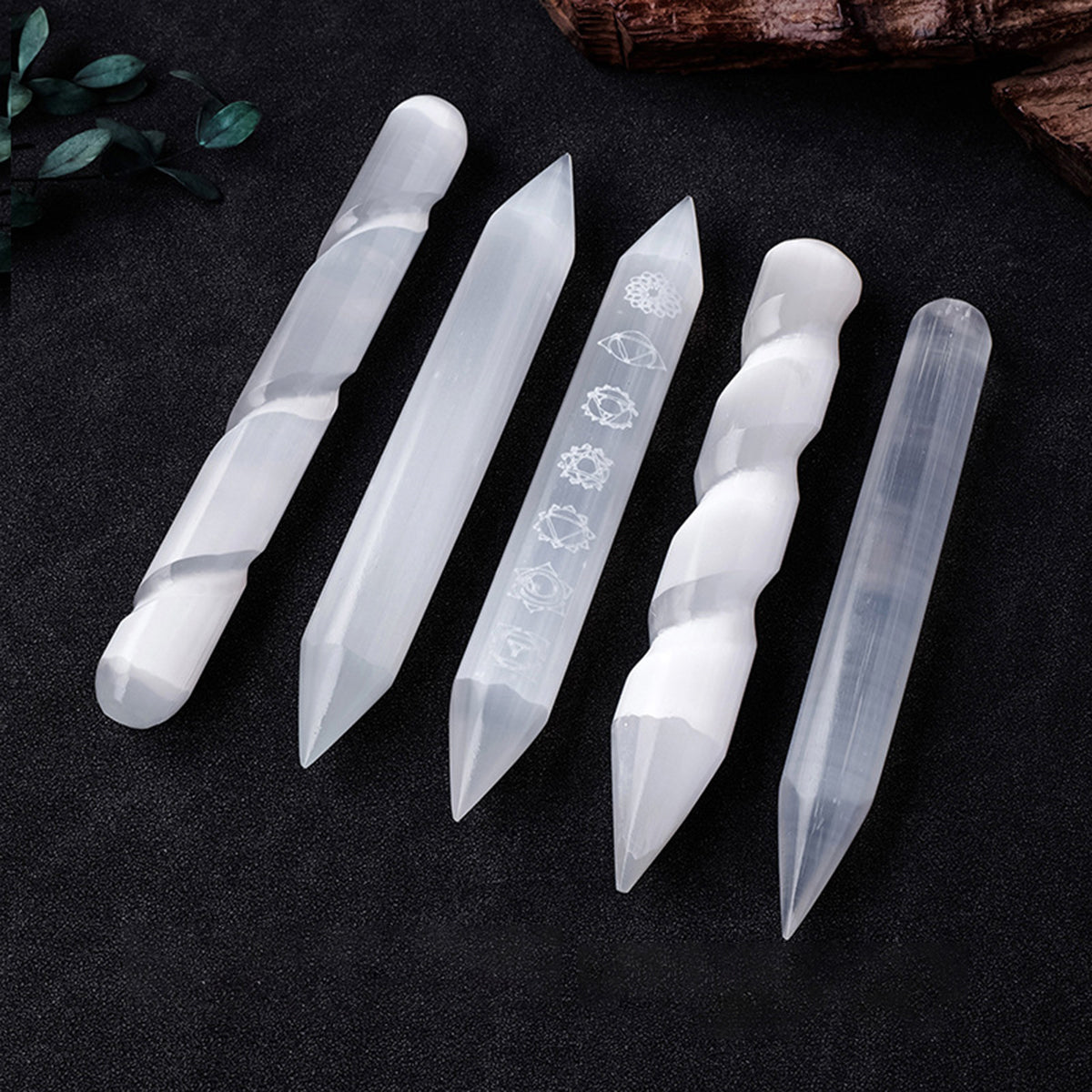 Selenite Rods Set - Cylinder, Double-Pointed & Threaded | Bracelet Stand & Home Decor