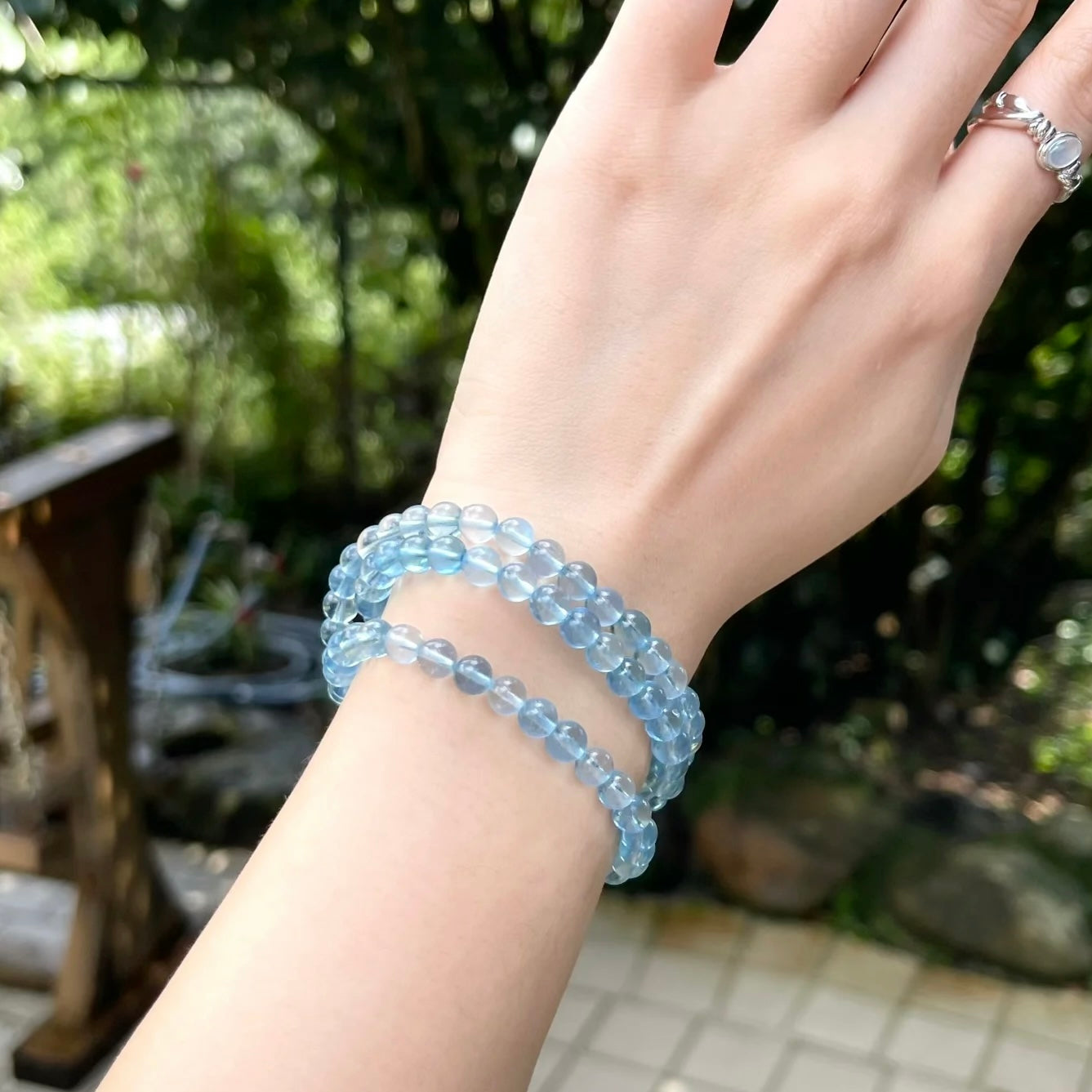 Natural Aquamarine Triple-Strand Bracelet, 6mm Minimalist Style, Clear Sea-Blue Color, Elegant & Versatile, Brightening & Whitening Effect, High-Frequency Energy Crystal Bracelet