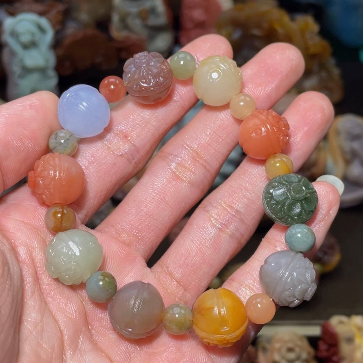 Colorfui a la shan agate carved bracelets