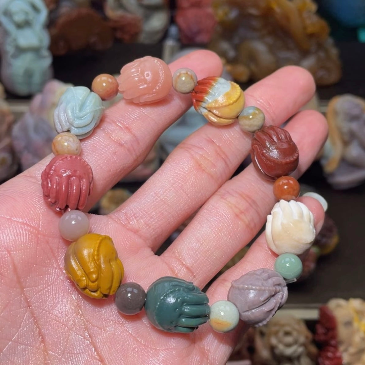 Colorfui a la shan agate carved bracelets