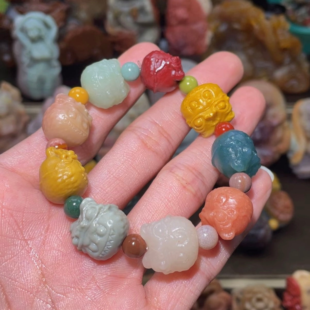 Colorfui a la shan agate carved bracelets