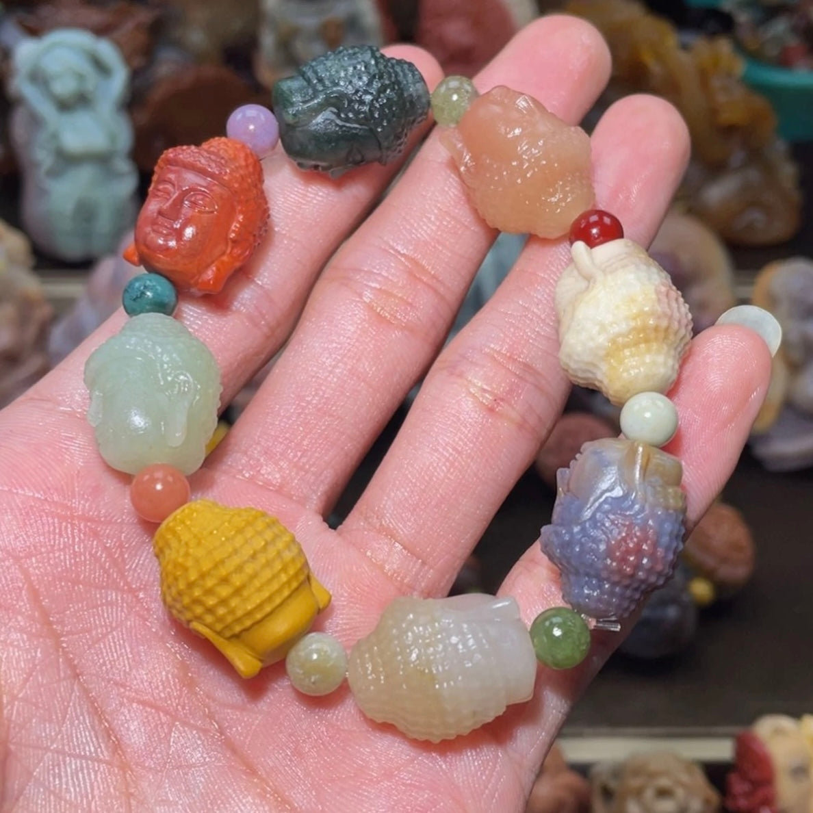 Colorfui a la shan agate carved bracelets
