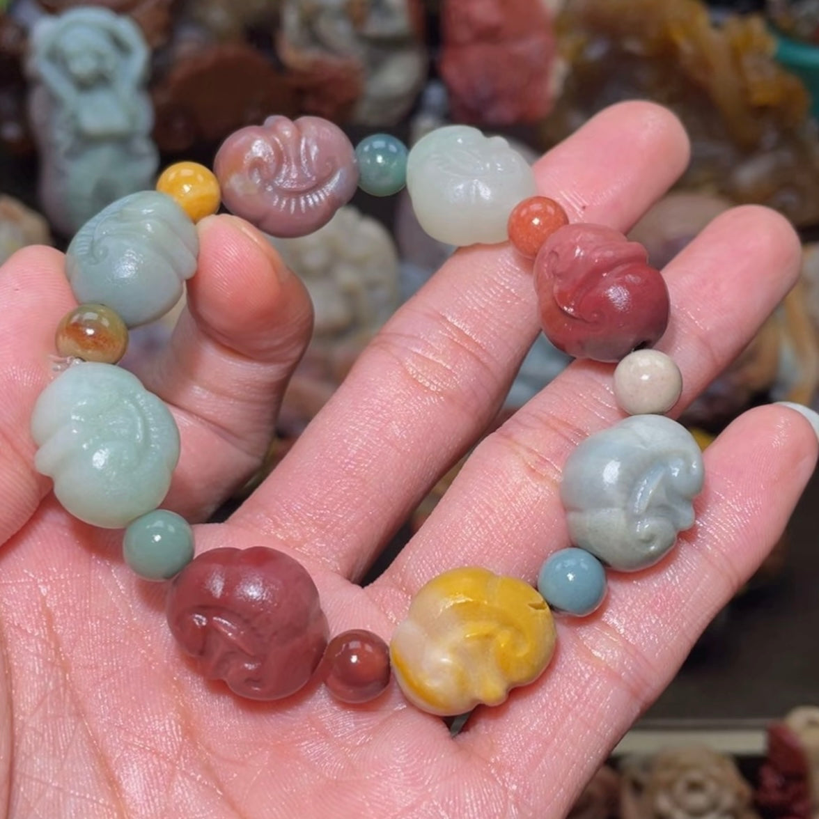 Colorfui a la shan agate carved bracelets