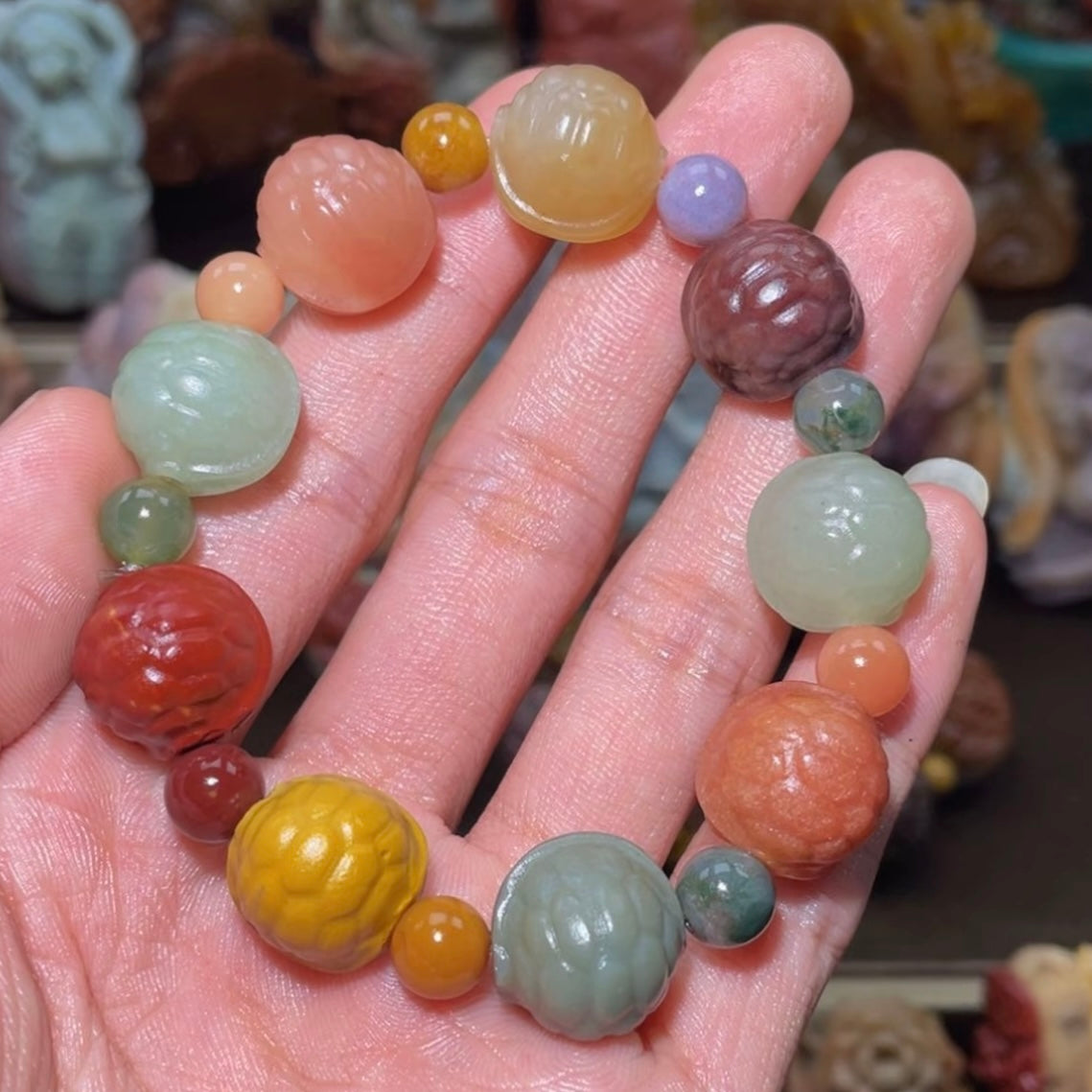 Colorfui a la shan agate carved bracelets
