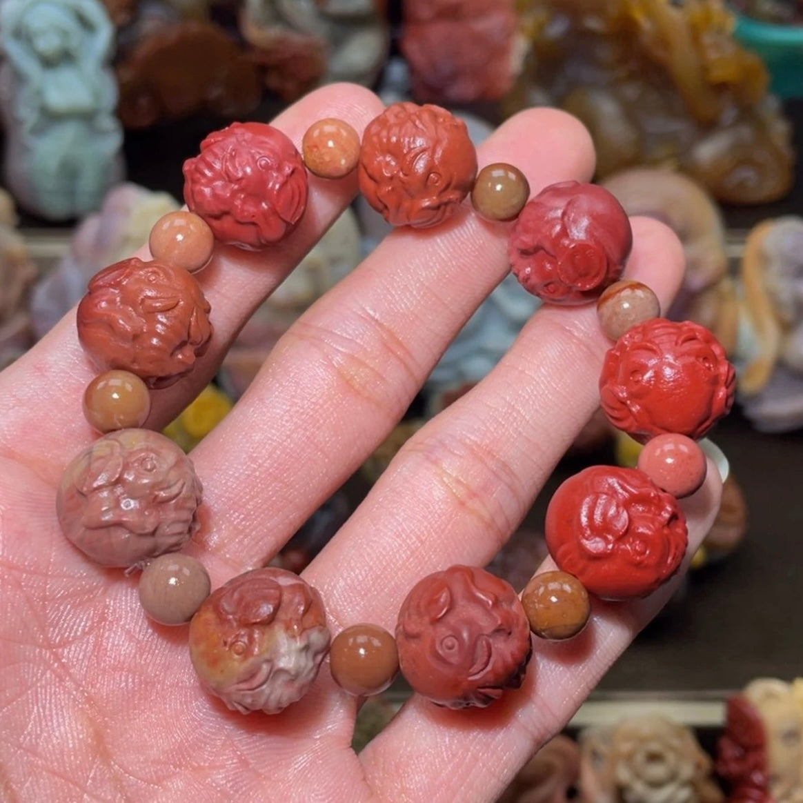 Colorfui a la shan agate carved bracelets