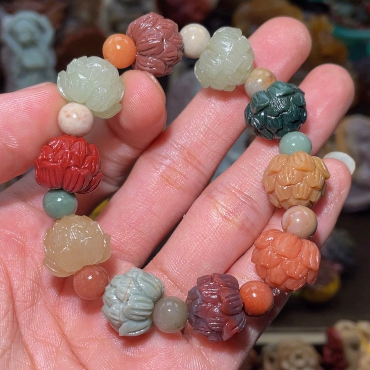 Colorfui a la shan agate carved bracelets